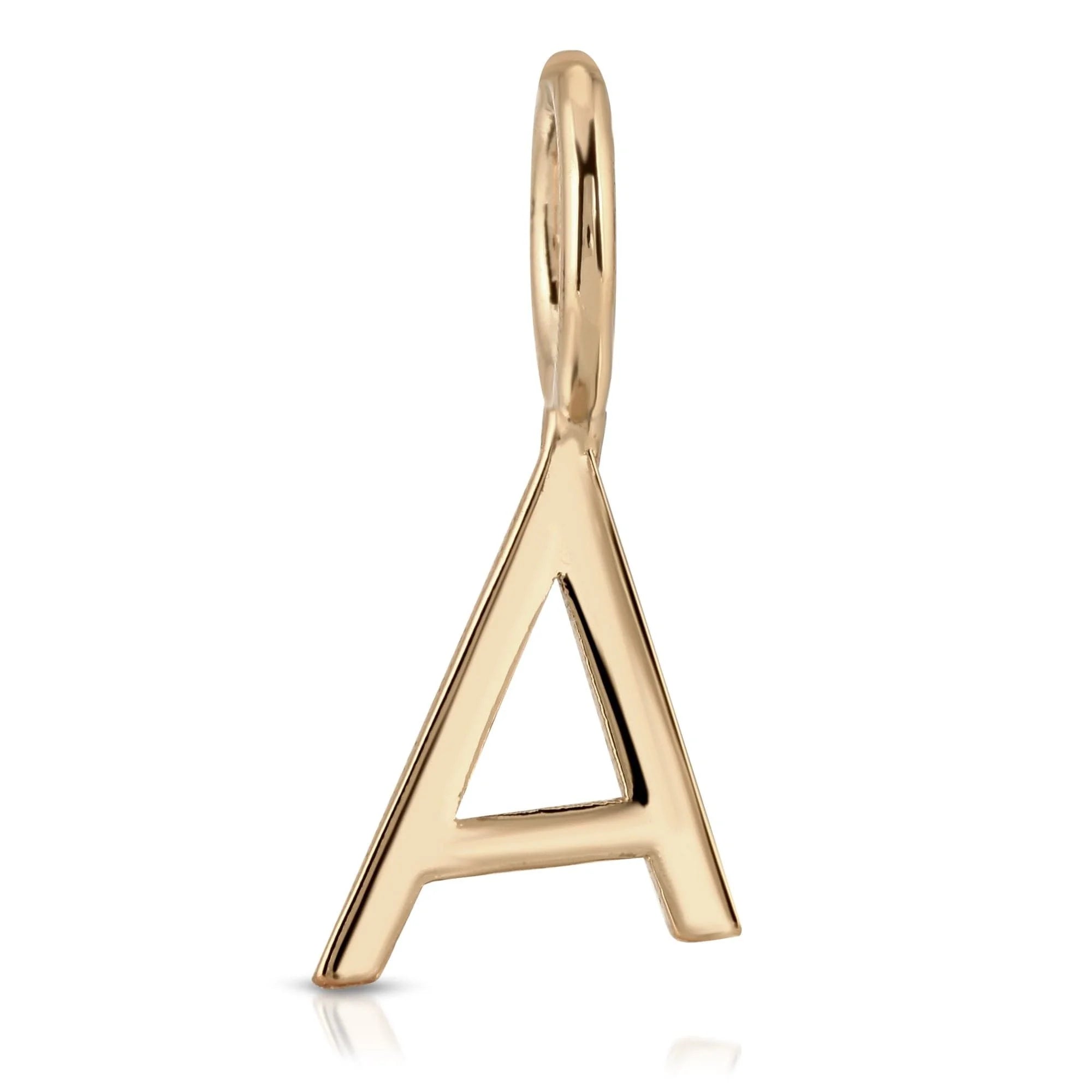 Gold letter A pendant from Essential Letters with recycled brass plated charms, 15mm letters