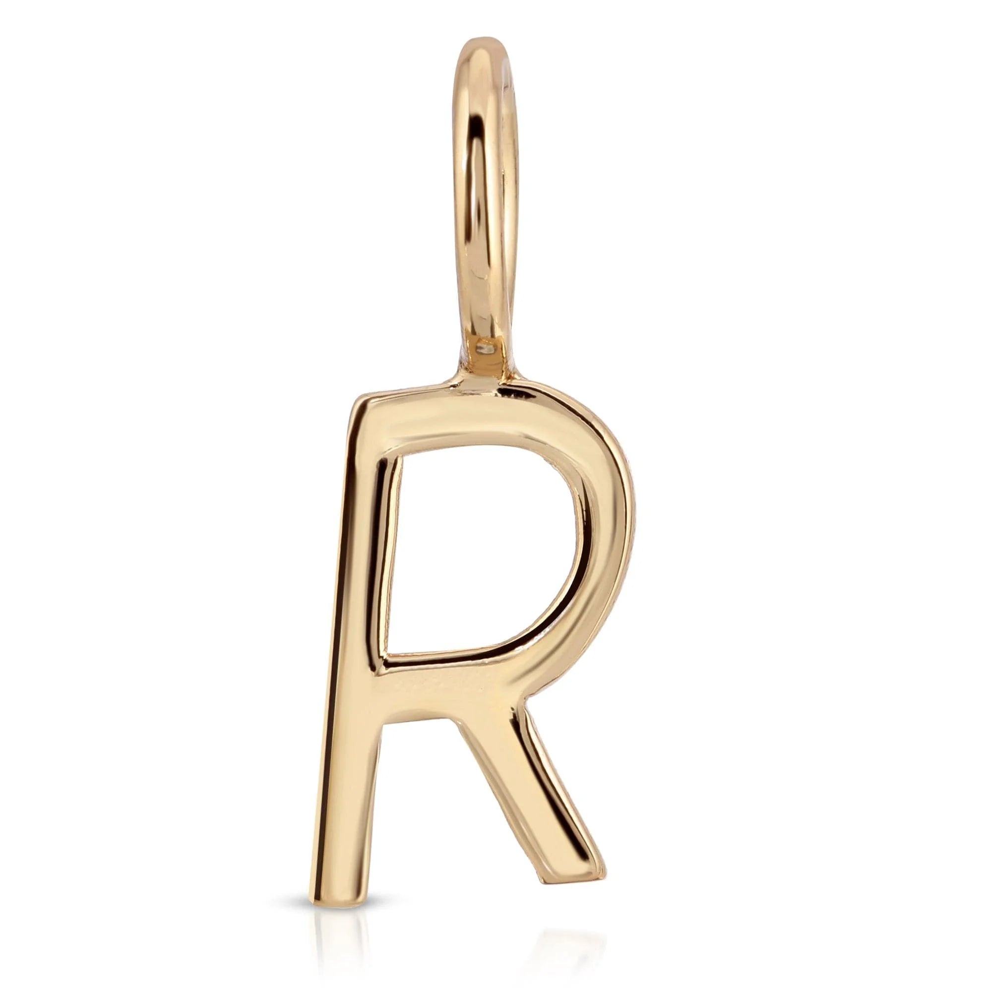 Gold letter R pendant from Essential Letters, recycled brass plated, letters measure 15mm