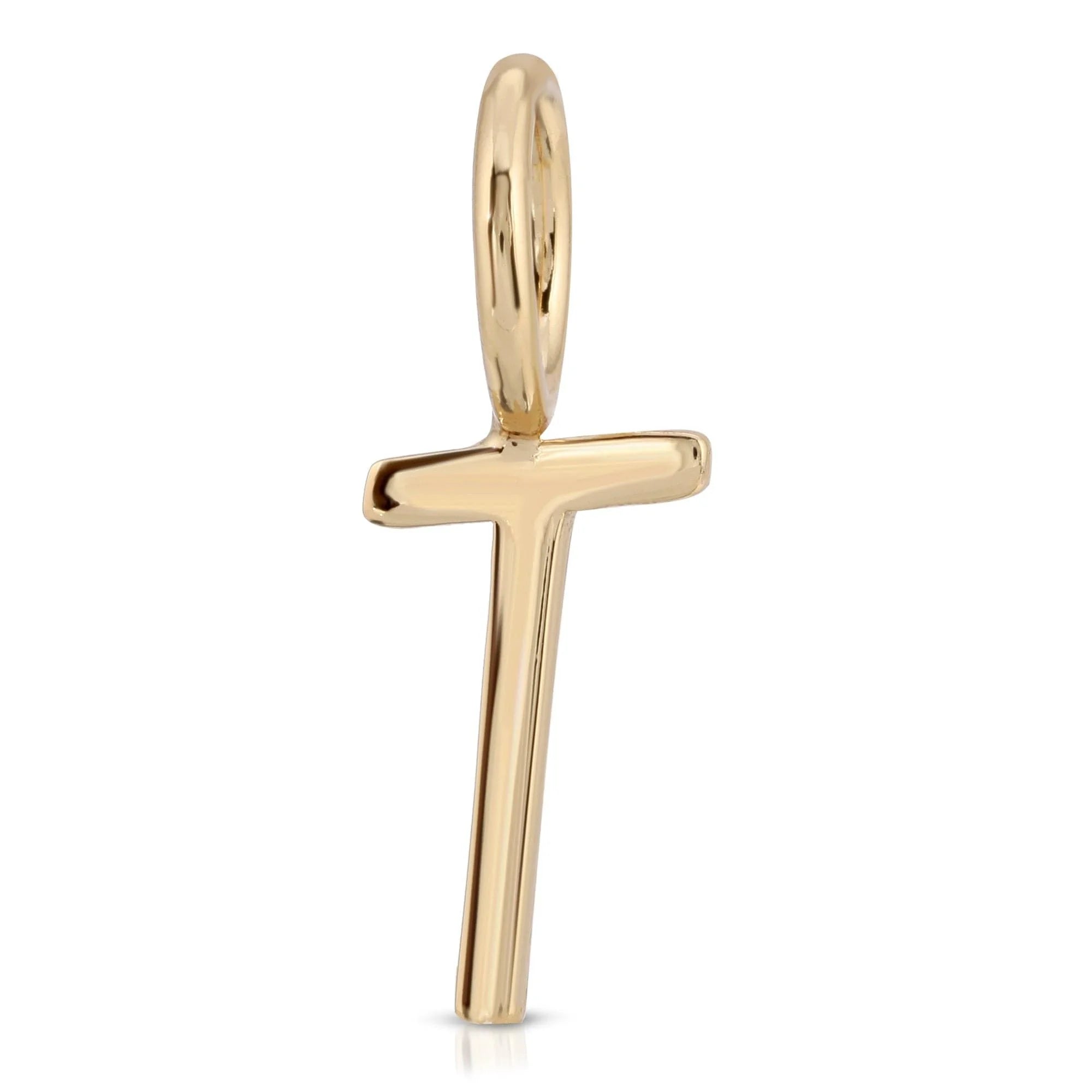 Gold letter T pendant from Essential Letters, recycled brass plated, 15mm letter charm