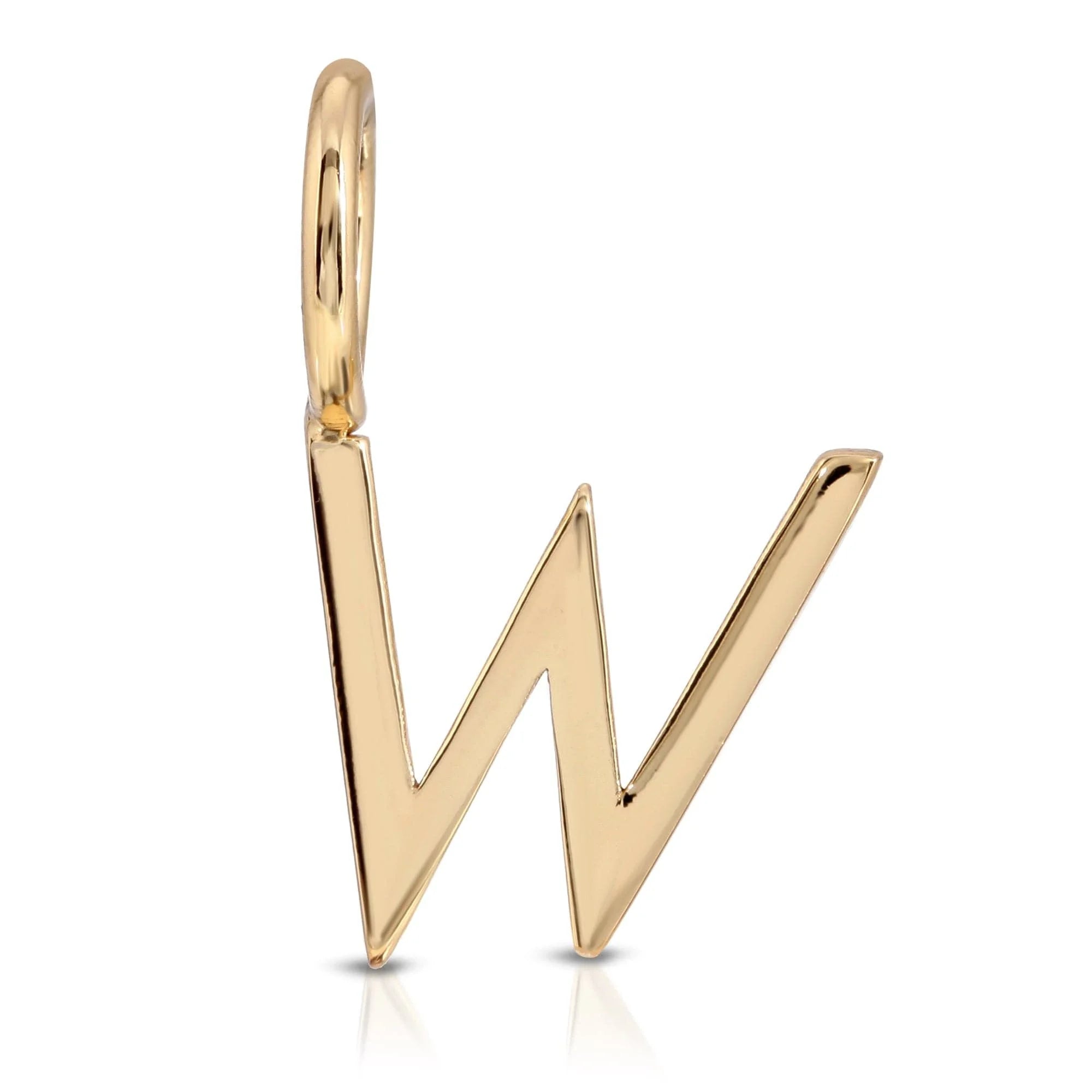 Gold letter W pendant from Essential Letters collection in recycled brass plated with 15mm letters