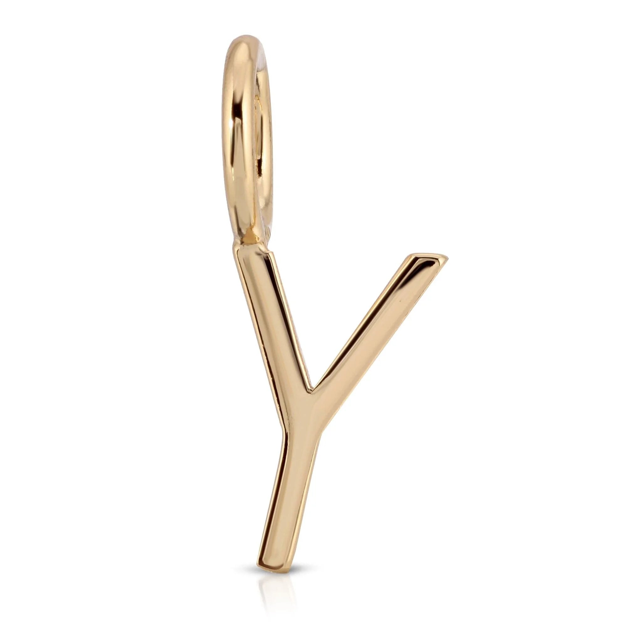 Gold letter Y pendant from Essential Letters collection, recycled brass plated, 15mm letters