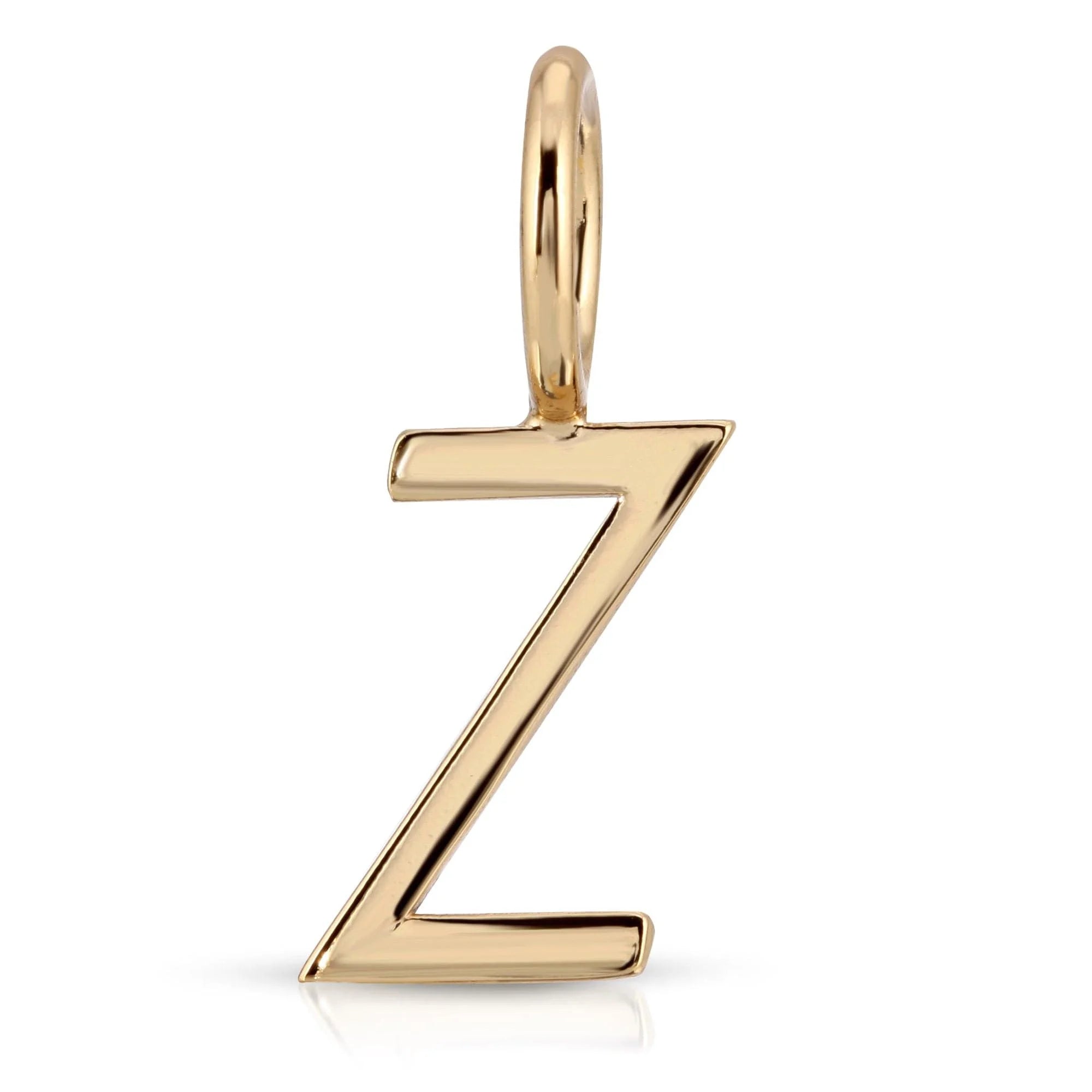 Gold letter Z pendant from Essential Letters collection, recycled brass plated, 15mm letter charm