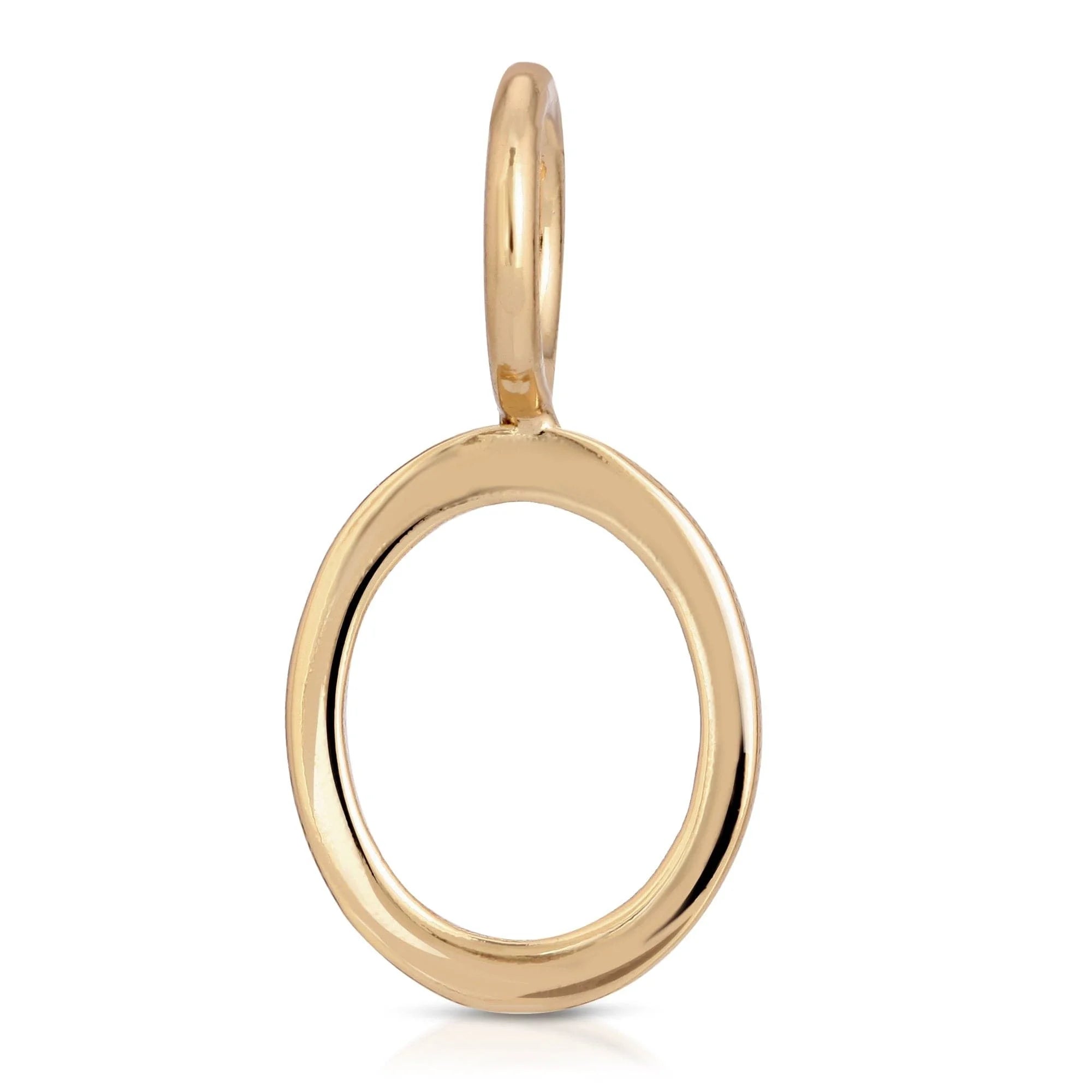 Gold oval pendant featuring essential letter charms in recycled brass plated, letters measure 15mm