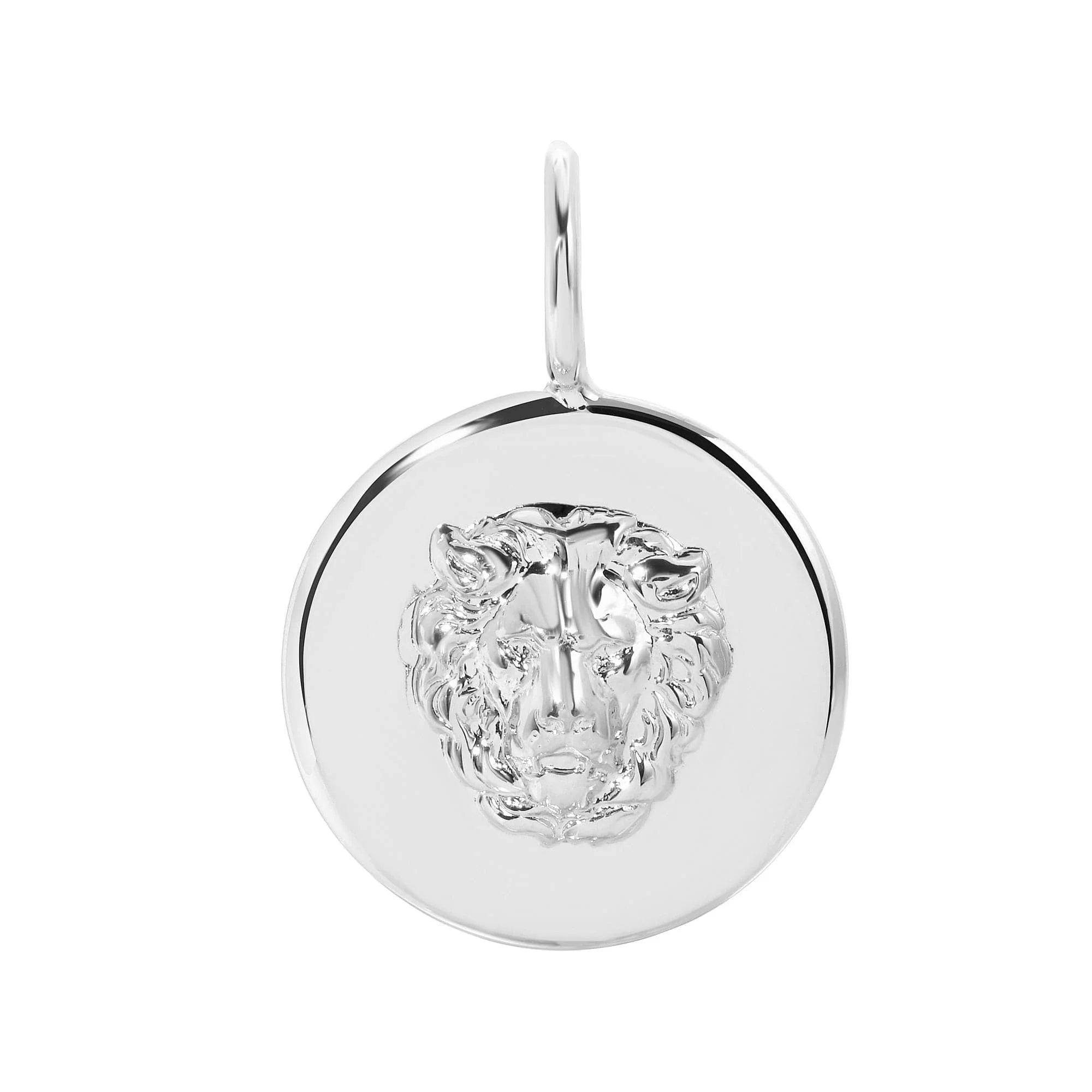 Leni Lion Pendant featuring a silver lion head pendant crafted from recycled brass