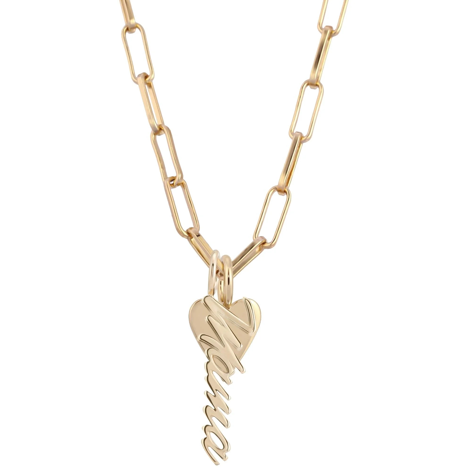 Gold Mara Charm Necklace with elongated link chain and small Helena pendant alt text