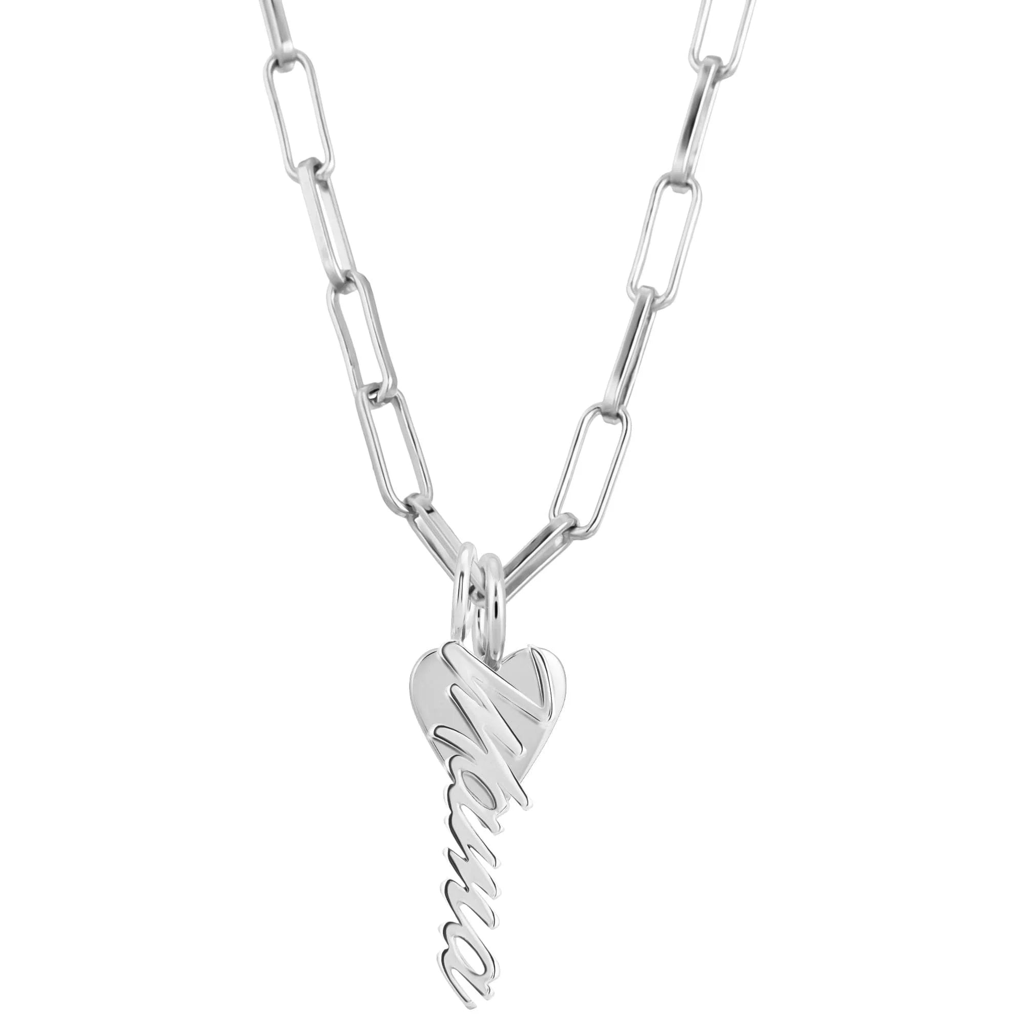 Silver Mara Charm Necklace with elongated link chain and small Helena pendant Alt text