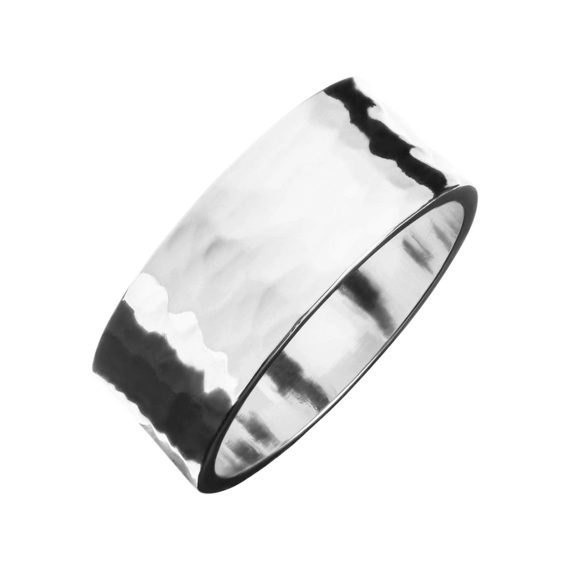 Hammered silver ring from Men’s 9.5mm Hammered Ring collection, unique wide recycled brass style