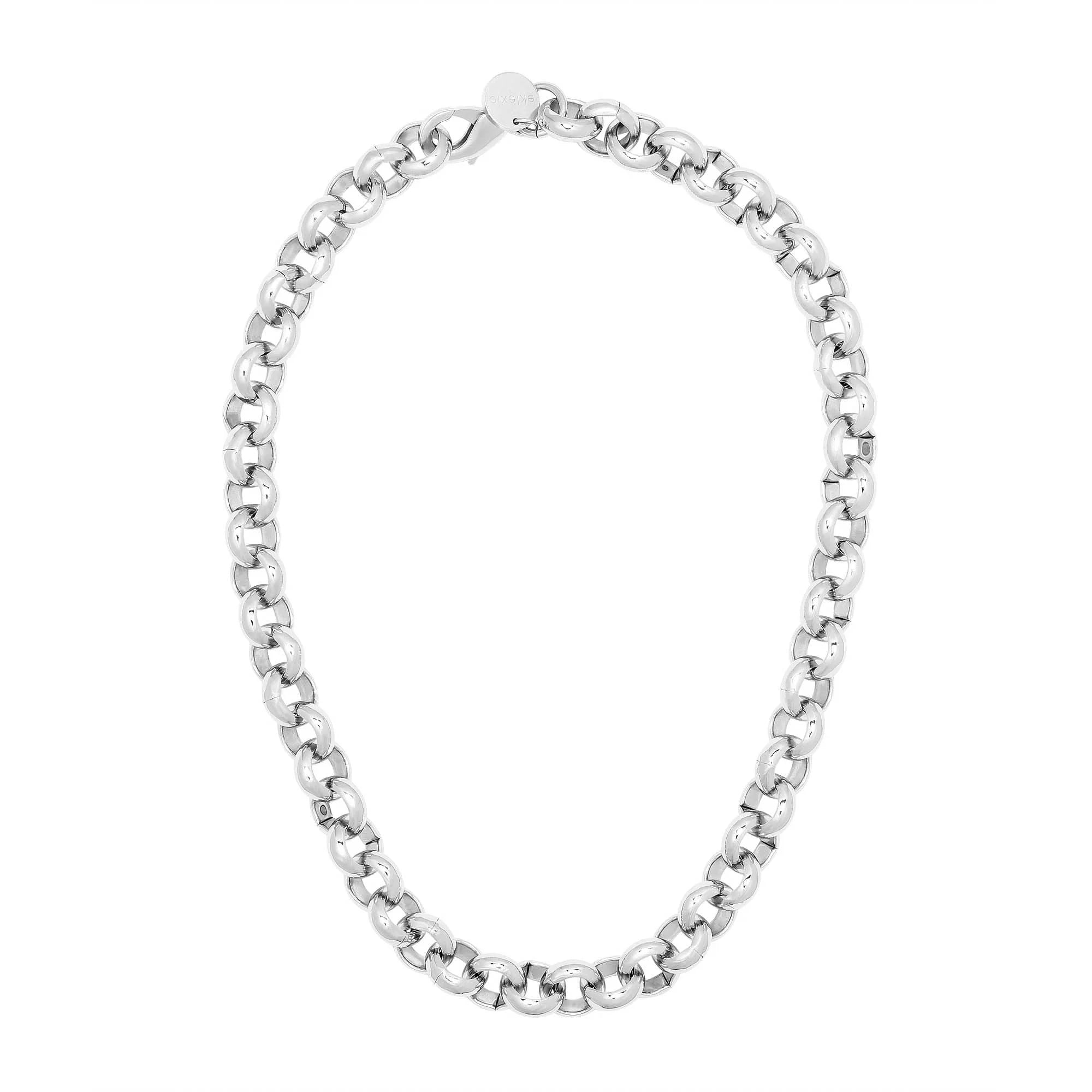 Silver chain-link necklace with chunky Rolo design and 12mm diameter clasp for men