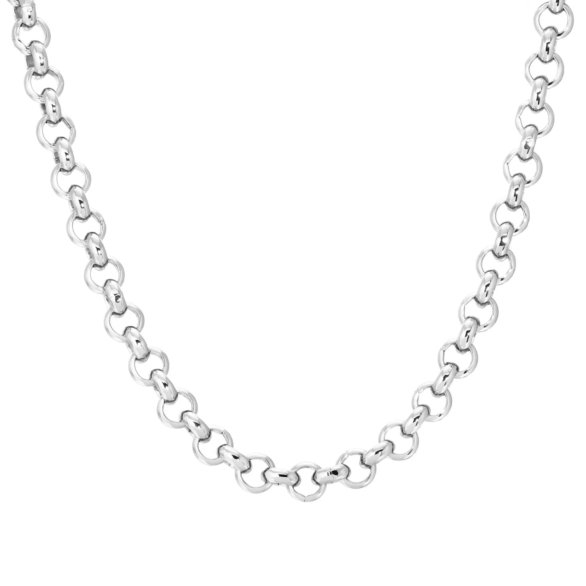Silver rolo chain necklace with chunky rolo design and 12mm diameter clasp