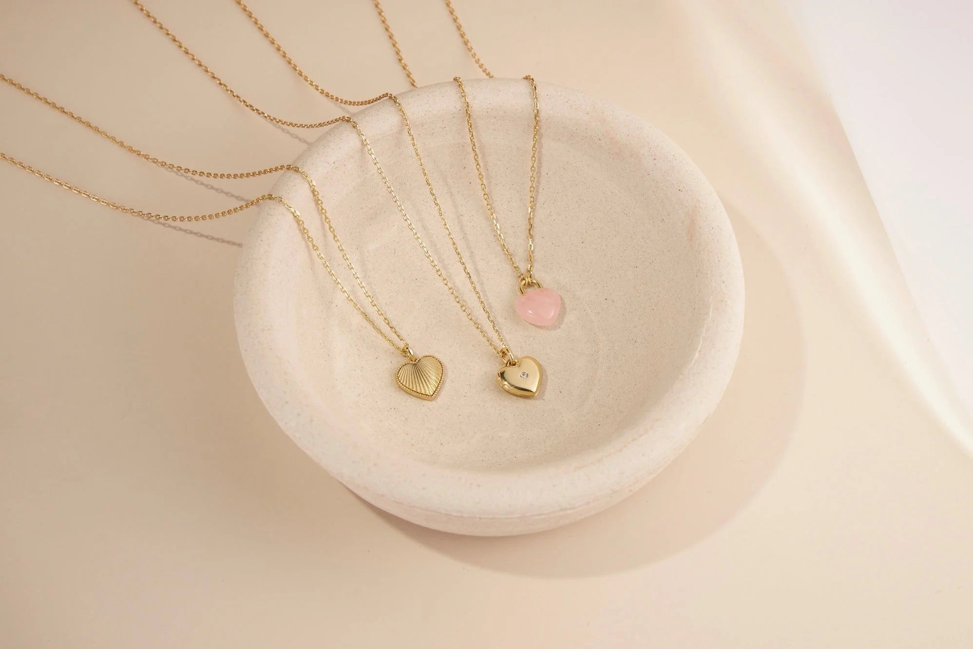 Gold heart pendant necklace in 14k gold vermeil with adjustable vermeil necklace length