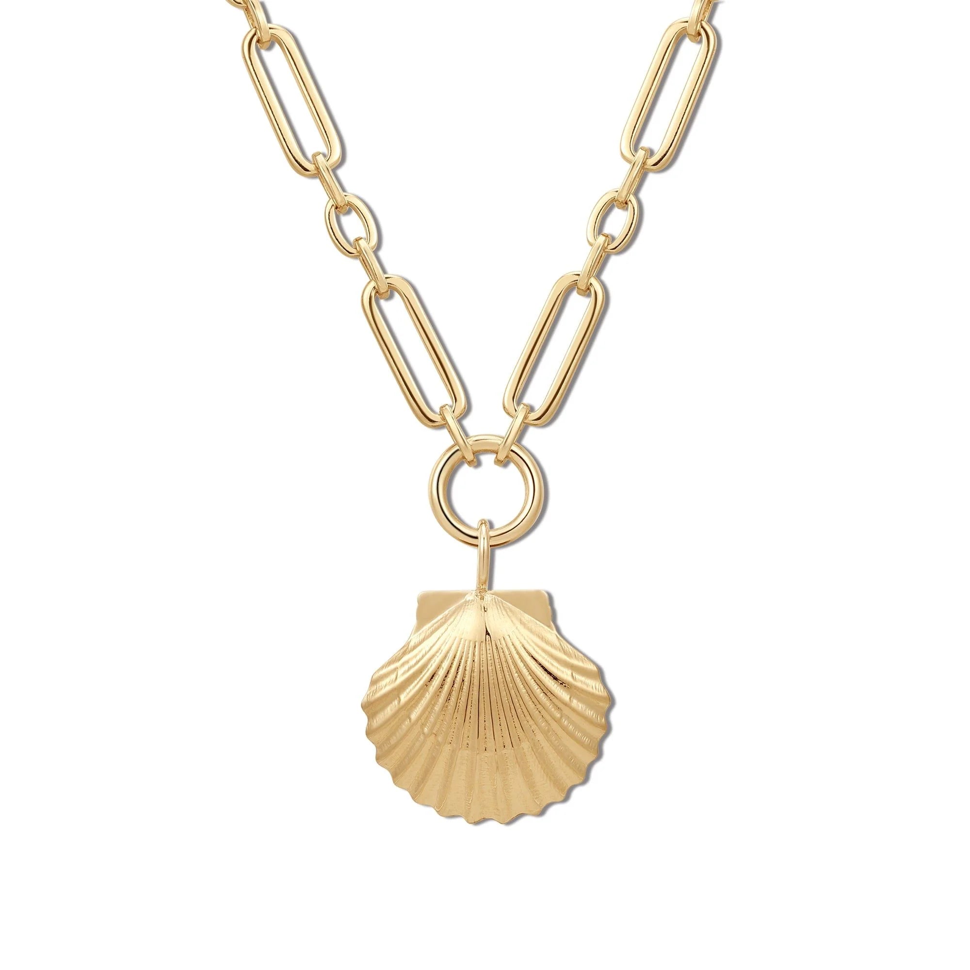 Shelly Necklace with seashell pendant in 14k gold plated recycled brass jewelry