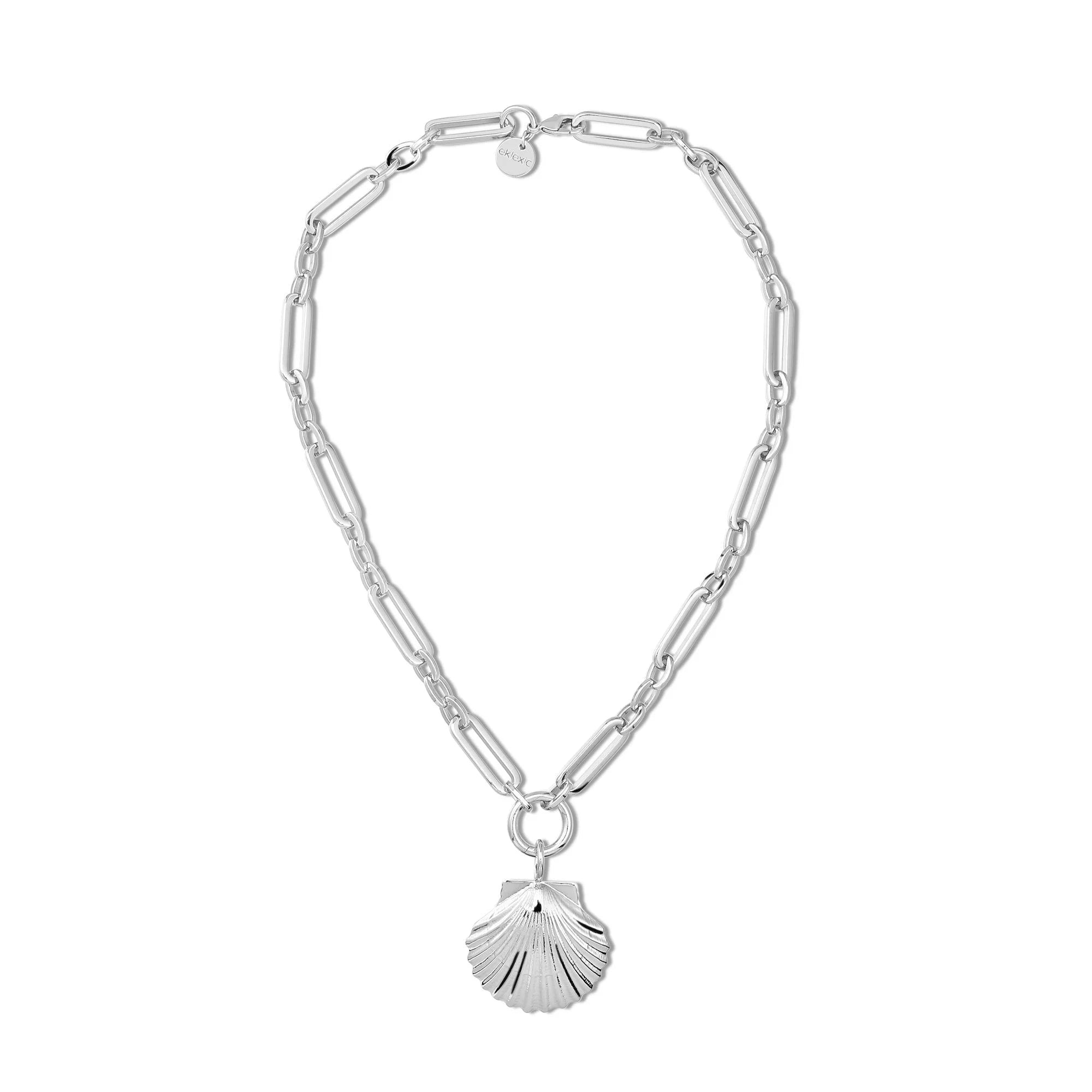 Shelly Necklace with silver chain and seashell pendant made from recycled brass plated with 14k gold ecoat