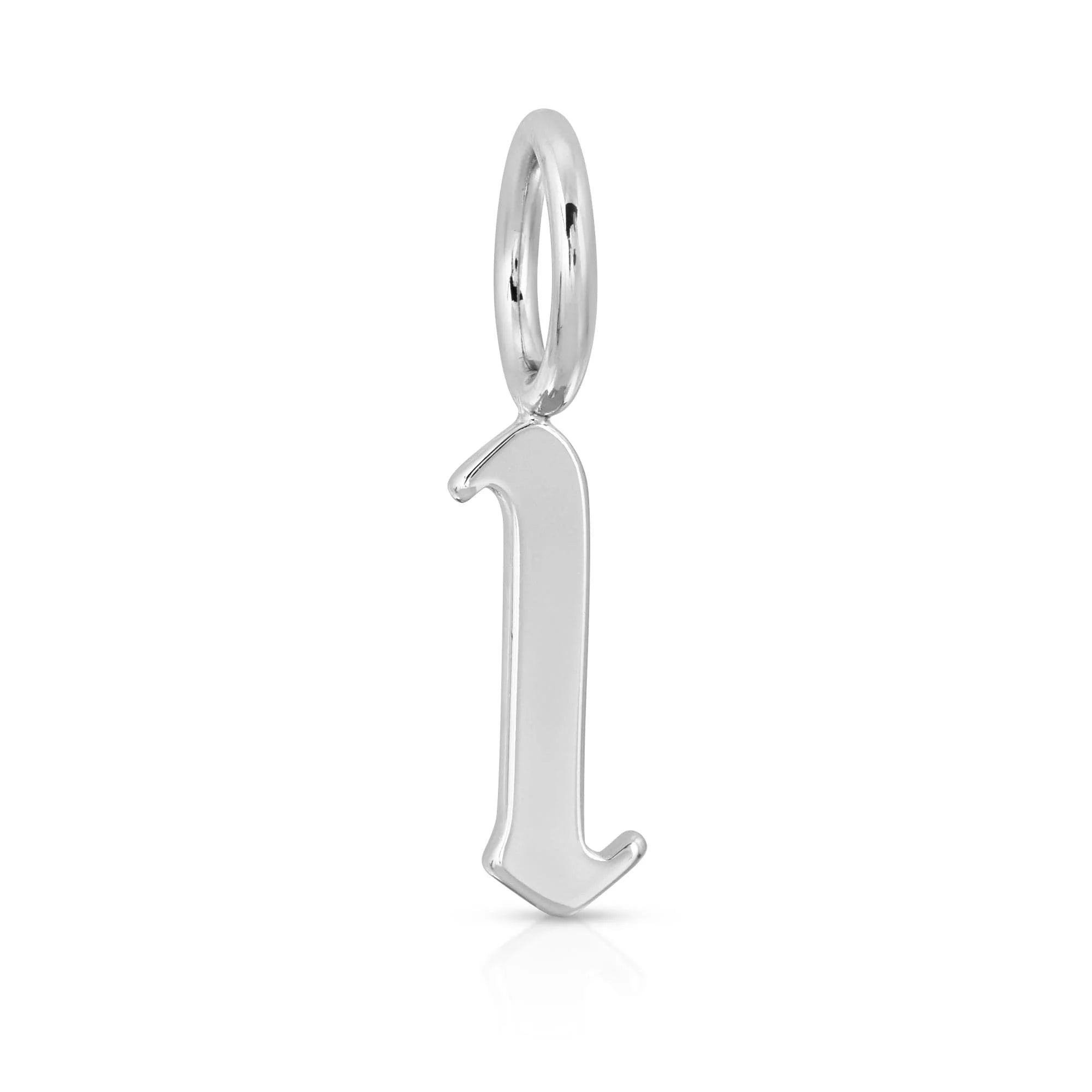 Silver lowercase letter l pendant from Silver Gothic Numbers, styled as gothic number charms