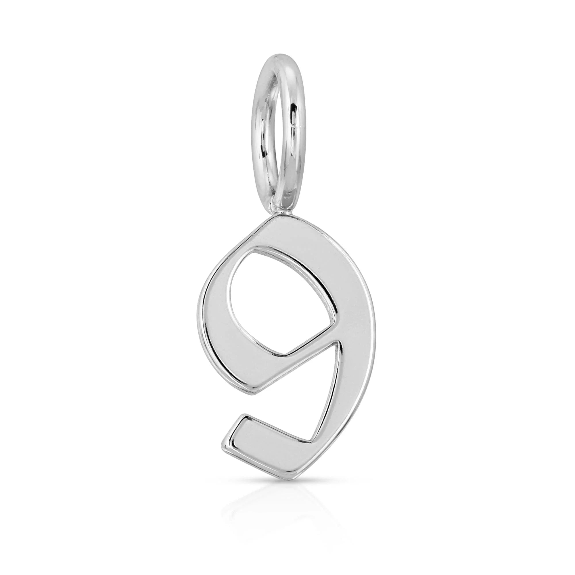 Silver number nine pendant from Silver Gothic Numbers featuring gothic number charms in recycled brass plated brass plated rhodium-silver