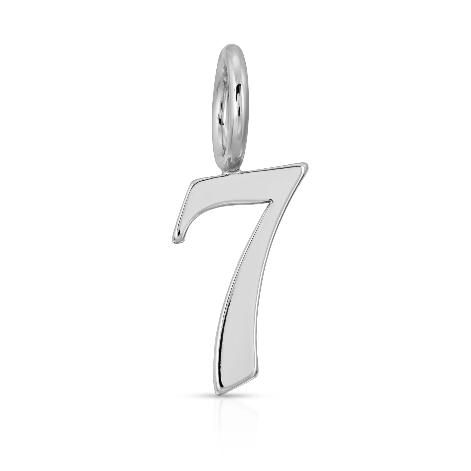 Silver number seven pendant from Silver Gothic Numbers, featuring recycled brass plated brass plated rhodium-silver gothic number charms