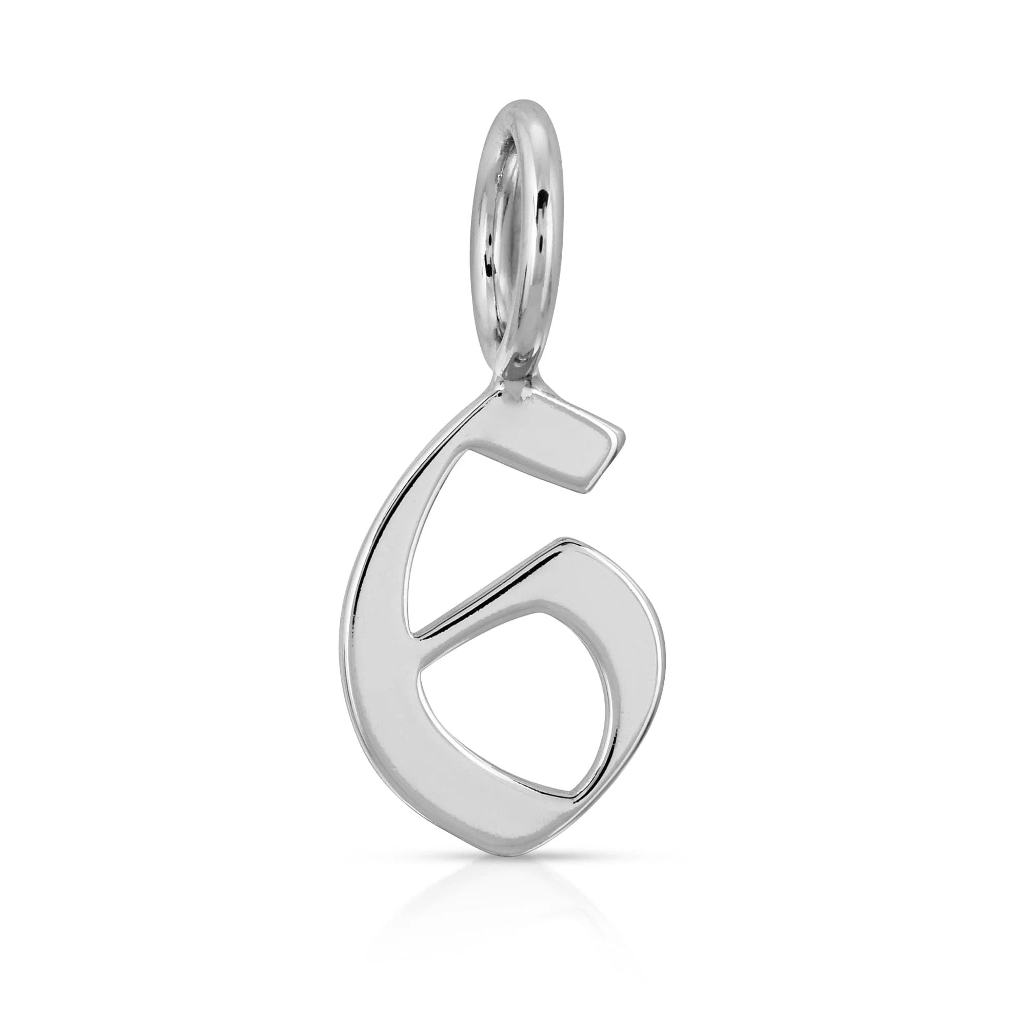 Silver number six pendant from Silver Gothic Numbers featuring gothic number charms and brass plated rhodium-silver finish