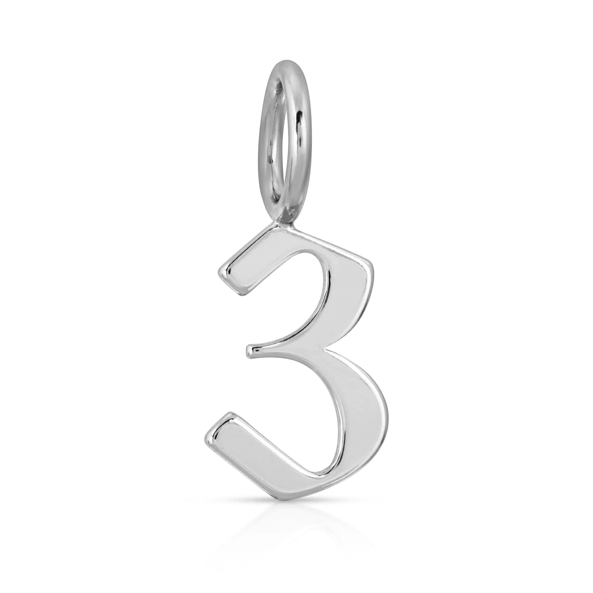 Silver number three pendant from Silver Gothic Numbers with recycled brass plated brass plated rhodium-silver charm