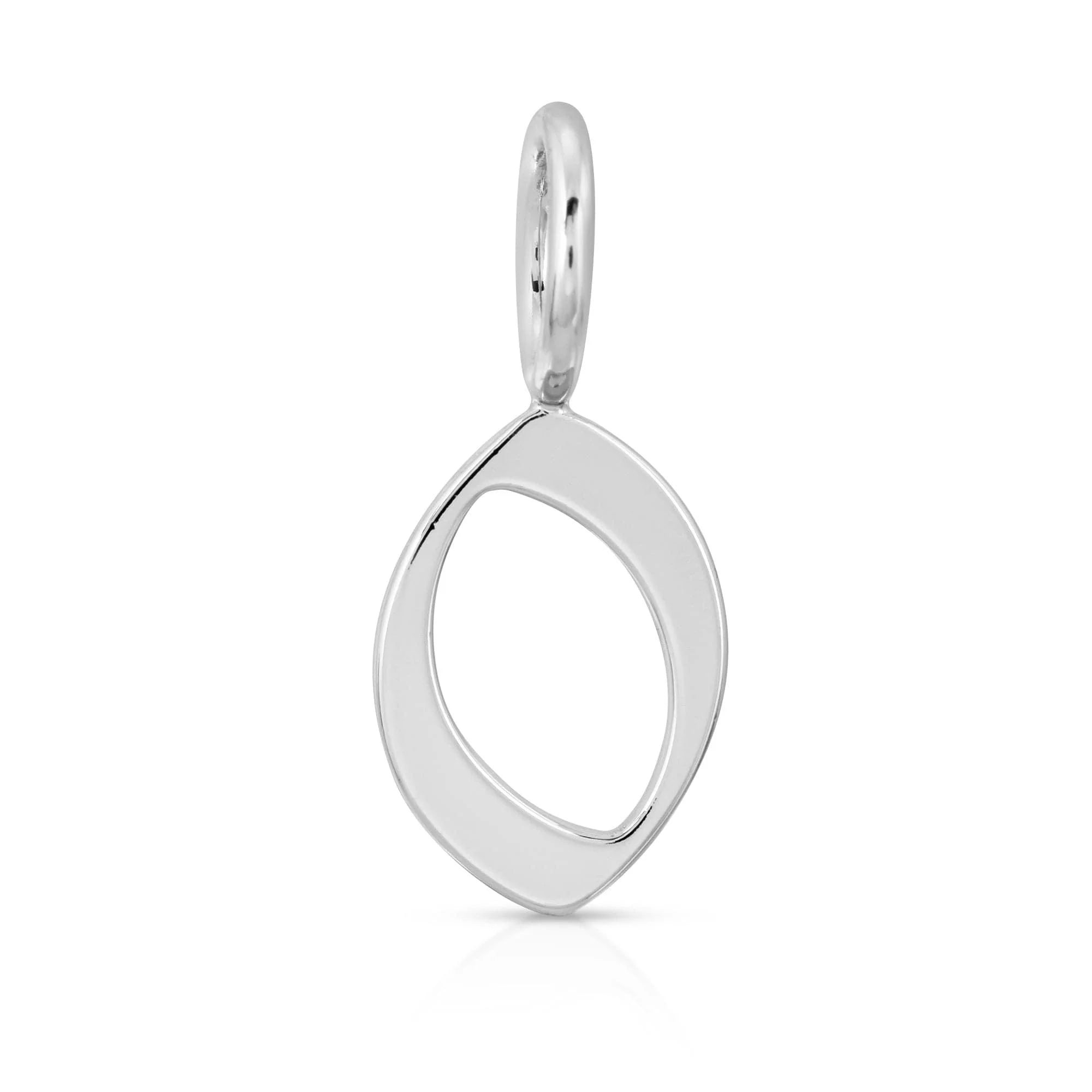 Silver open-oval pendant featuring gothic number charms with recycled brass plated rhodium-silver finish