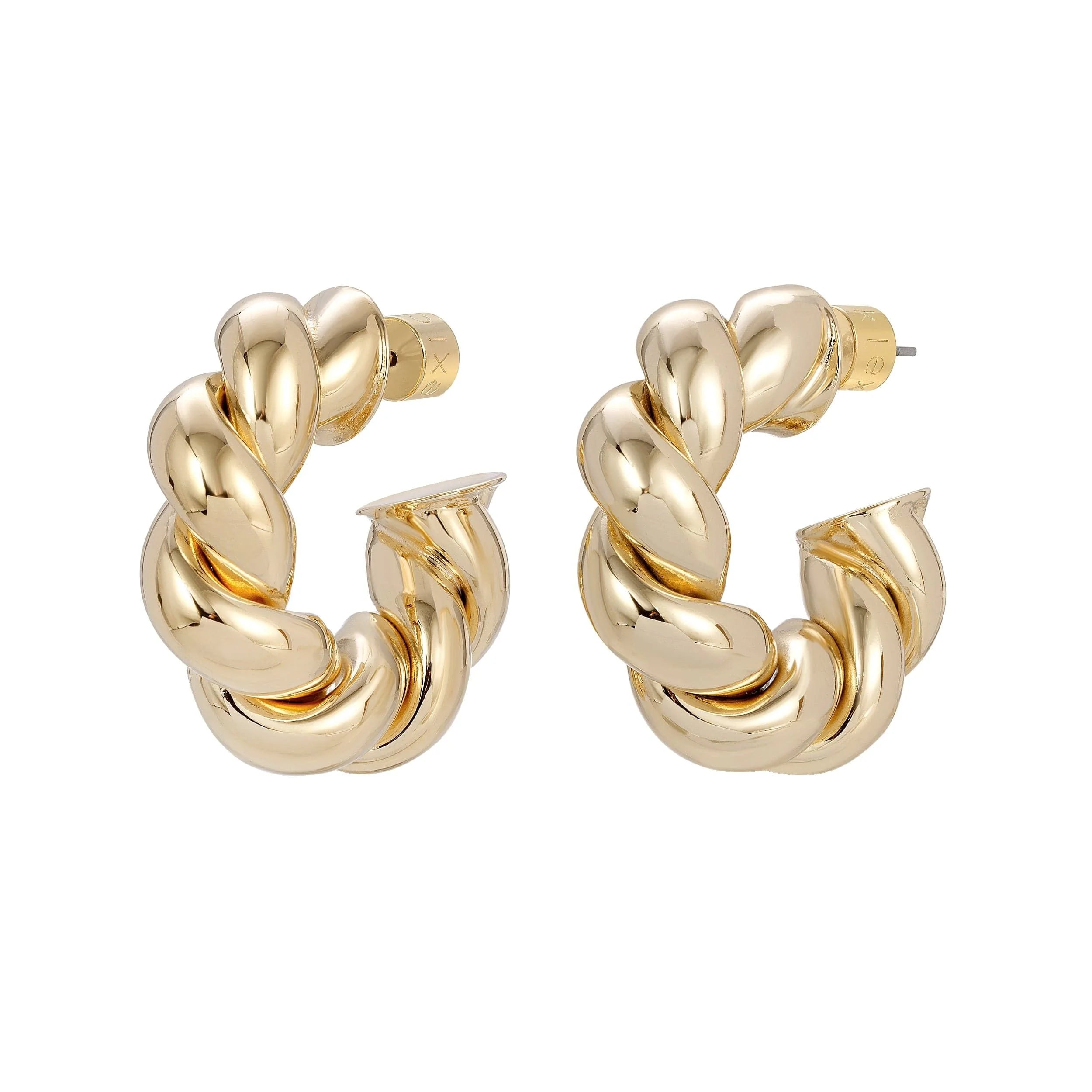 Tallulah Hoops earrings in recycled brass with rhodium-silver measurements and twisted gold design