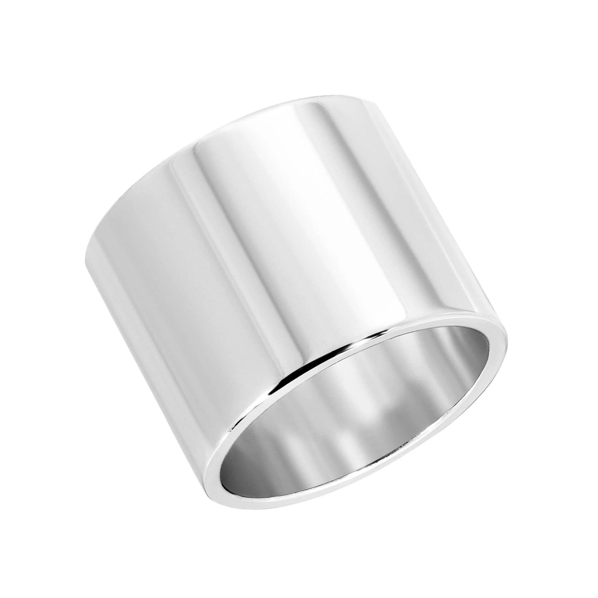 Polished silver band ring with recycled brass plating and clear protective coating, bold statement piece