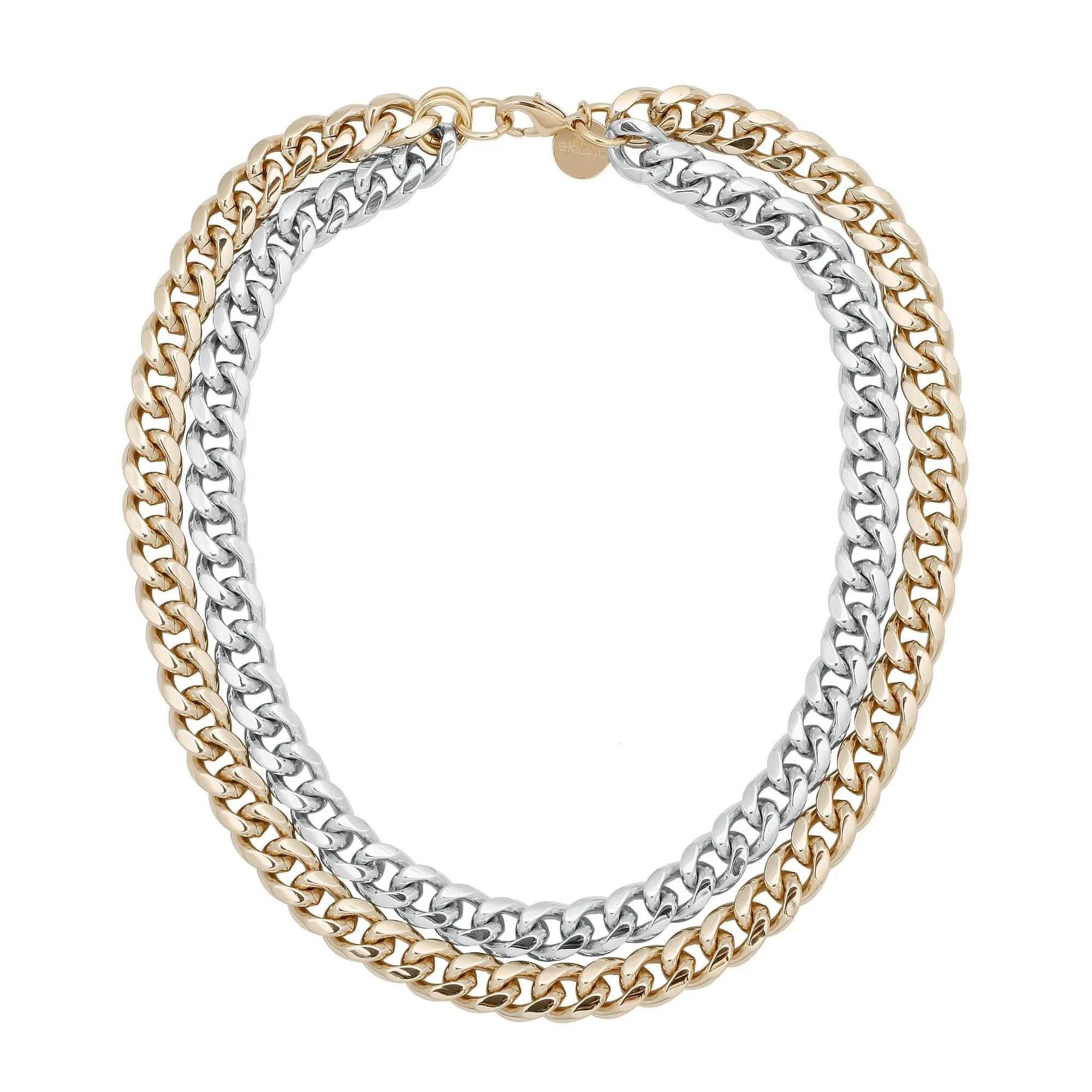 Two-Toned Double Curb Chain Necklace with 15mm Gold and Silver Curb Chain