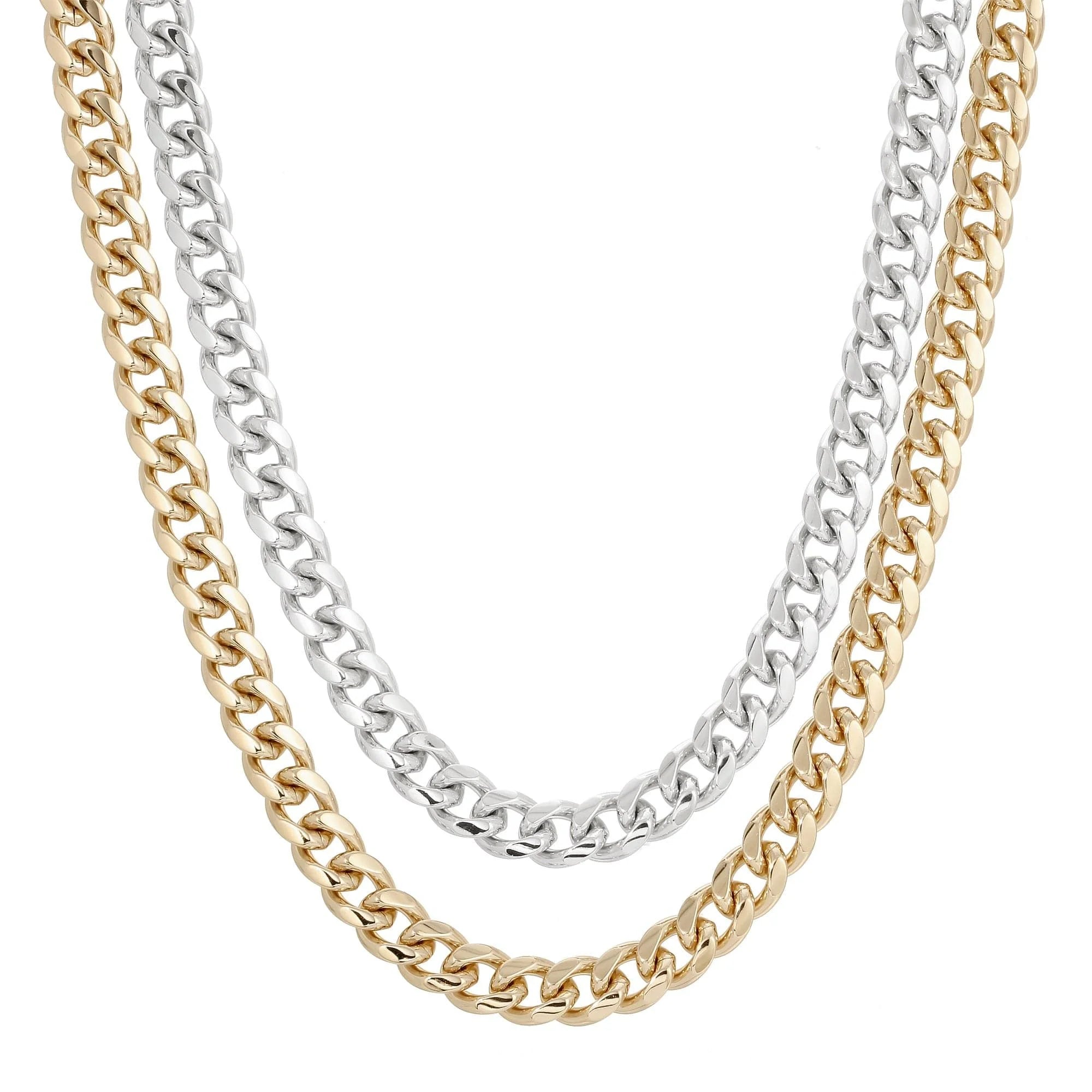 Two-Toned Double Curb Chain Necklace featuring 15mm curb chain necklaces