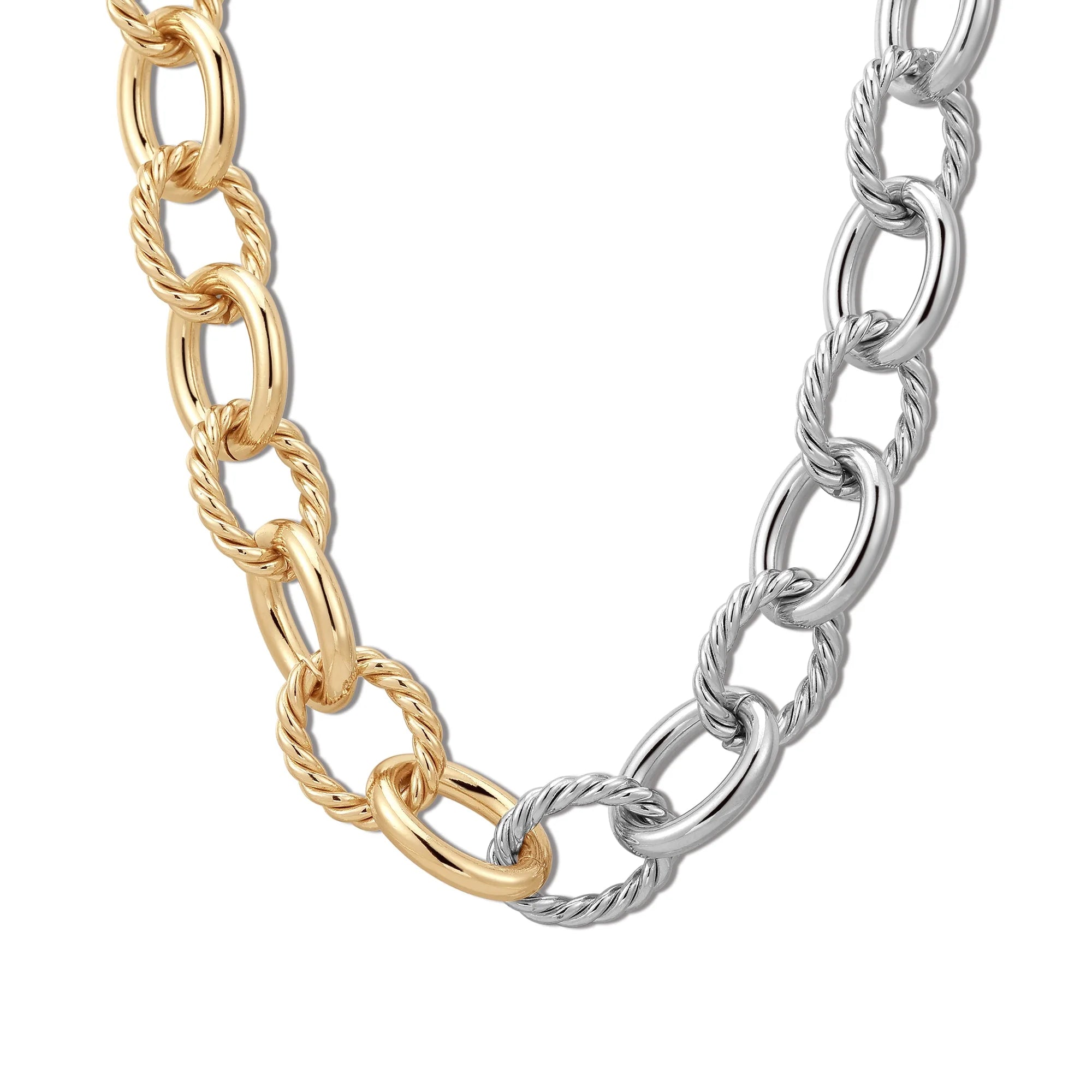 Two-tone chain necklace with recycled brass and 14k gold alternating twisted links