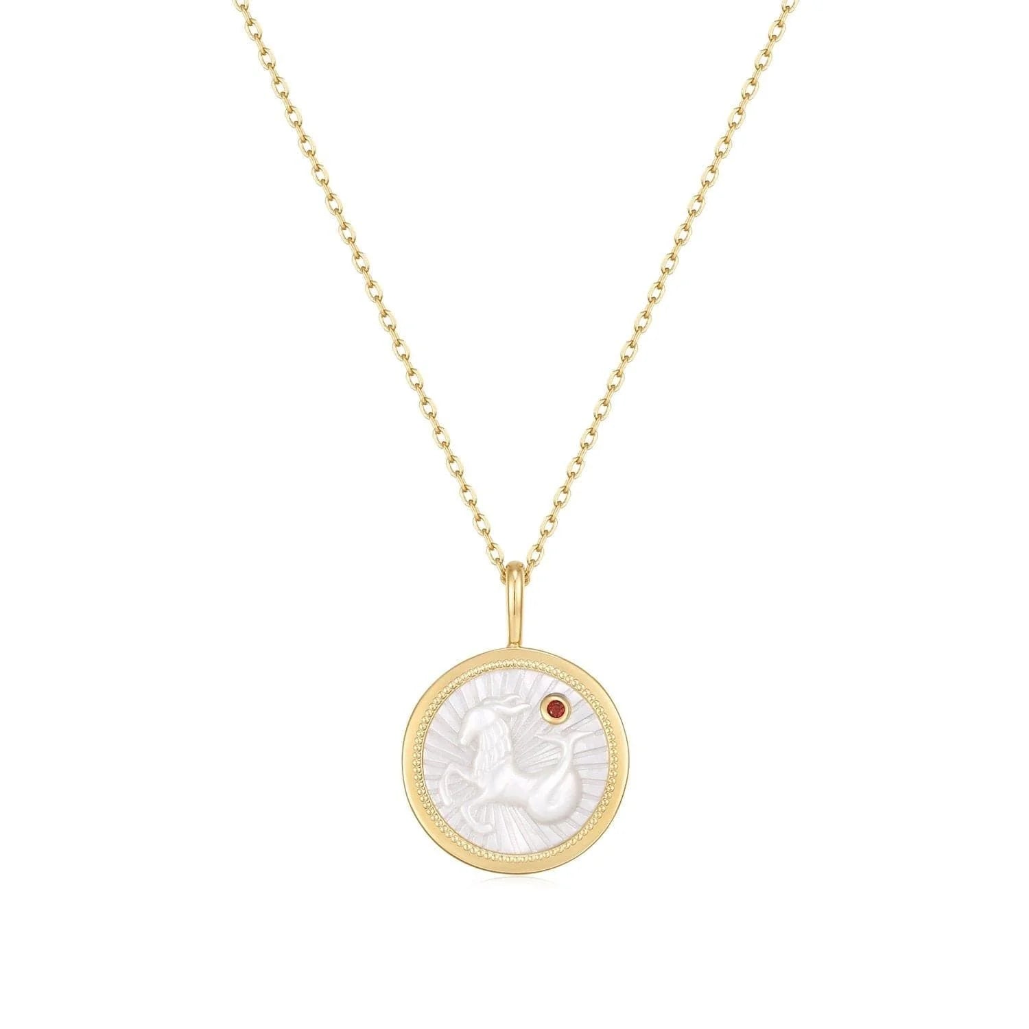 Gold chain necklace with Zodiac Capricorn pendant in 14k gold plating and sterling silver