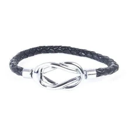 Braided black leather bracelet with silver knot featured in Reader’s Digest Valentines Gift Guide