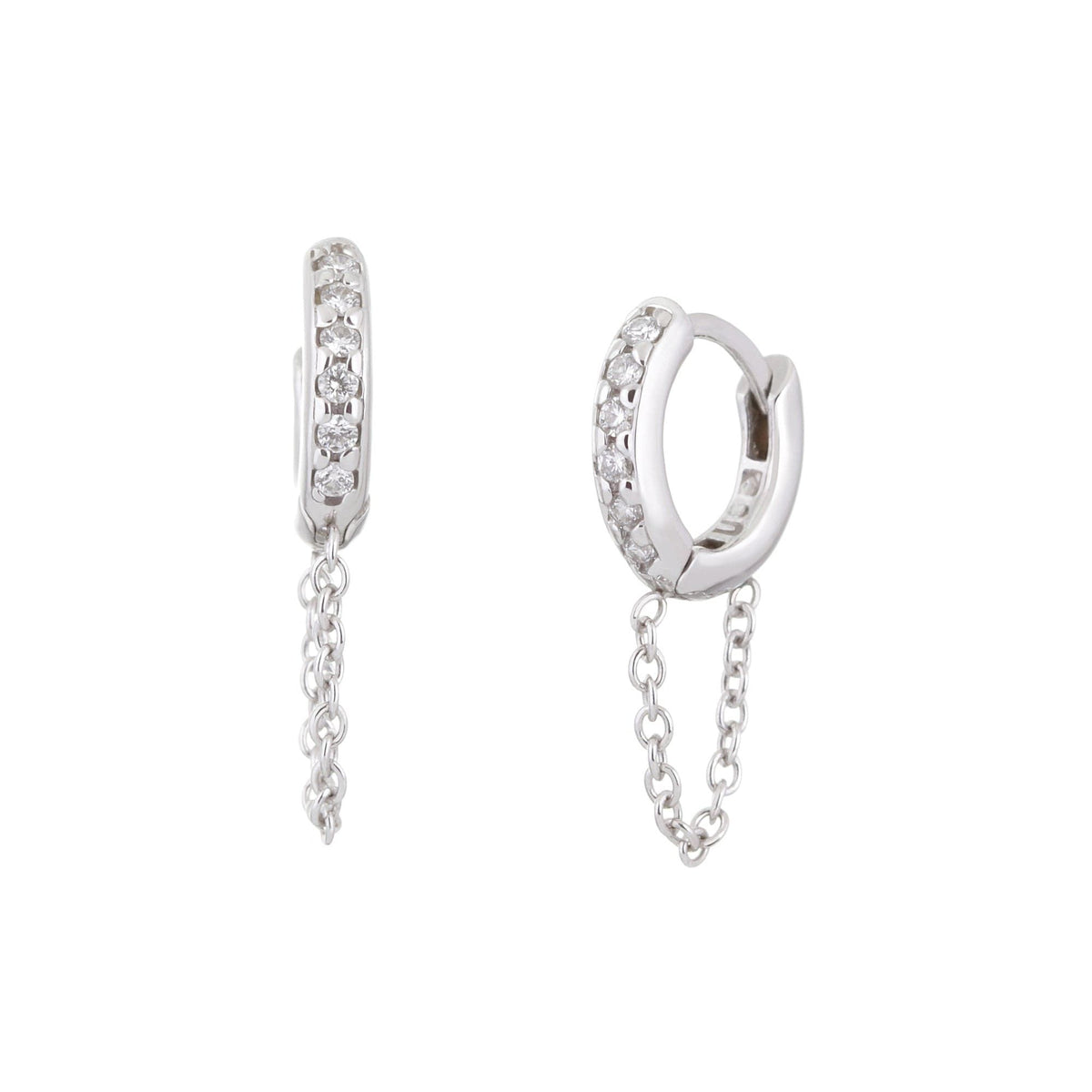 10mm Diamond 14K White Gold Huggie Hoops Chain