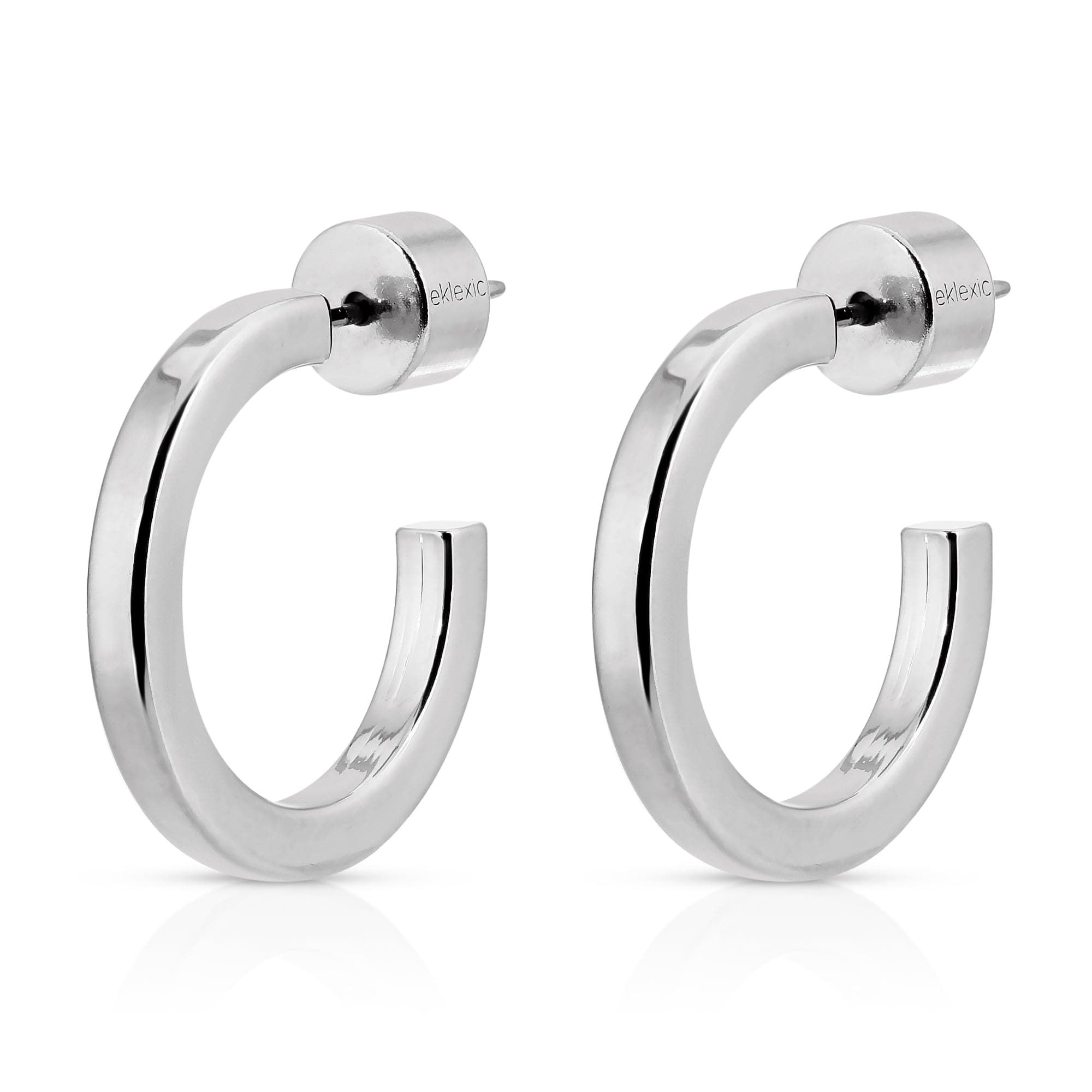 Silver hoop earrings in a pair, perfect for the .5 inch Ava Huggie Hoops collection