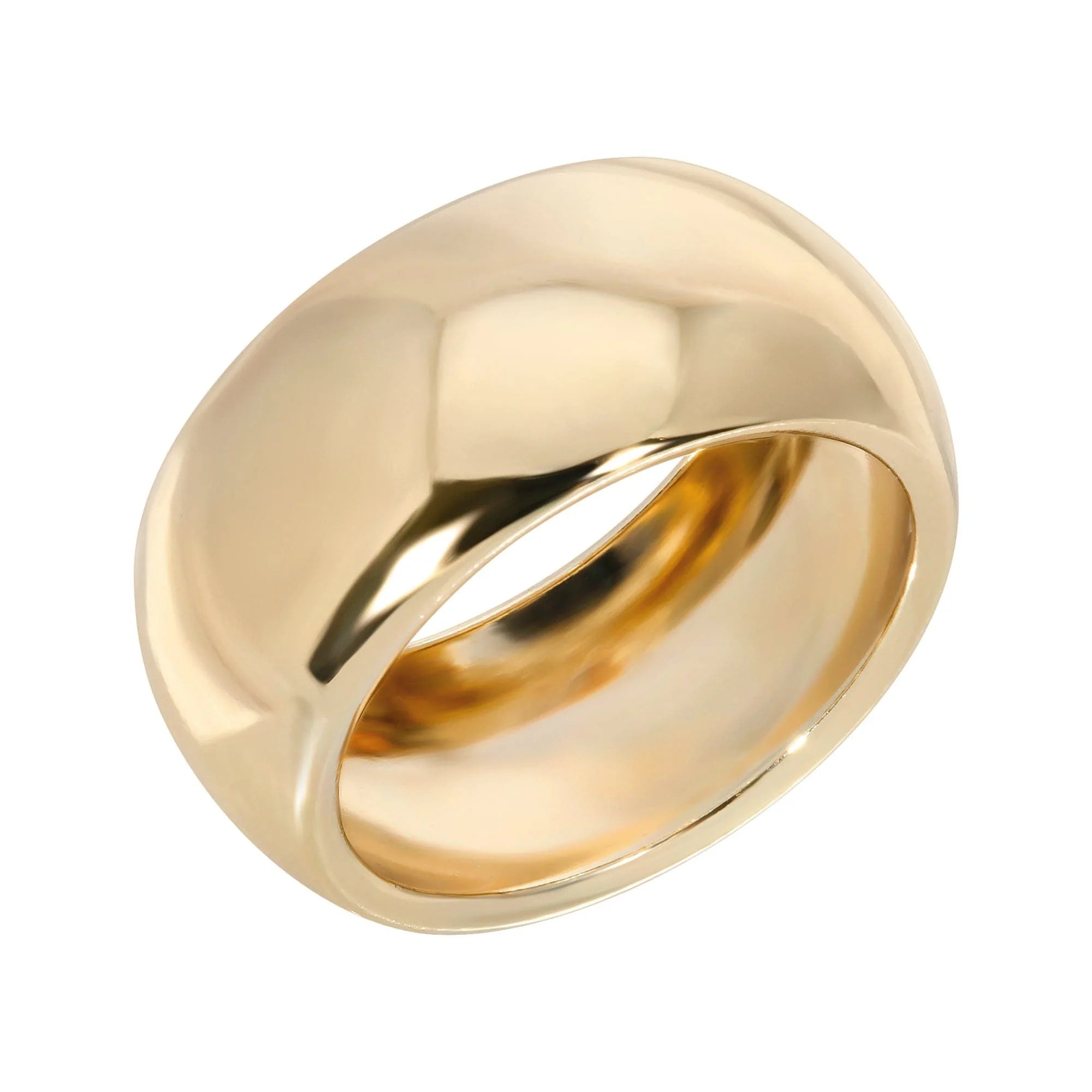 Shiny 14k Yellow Gold Domed Ring with Rhodium Silver Ecoat and Clear Protective Barrier