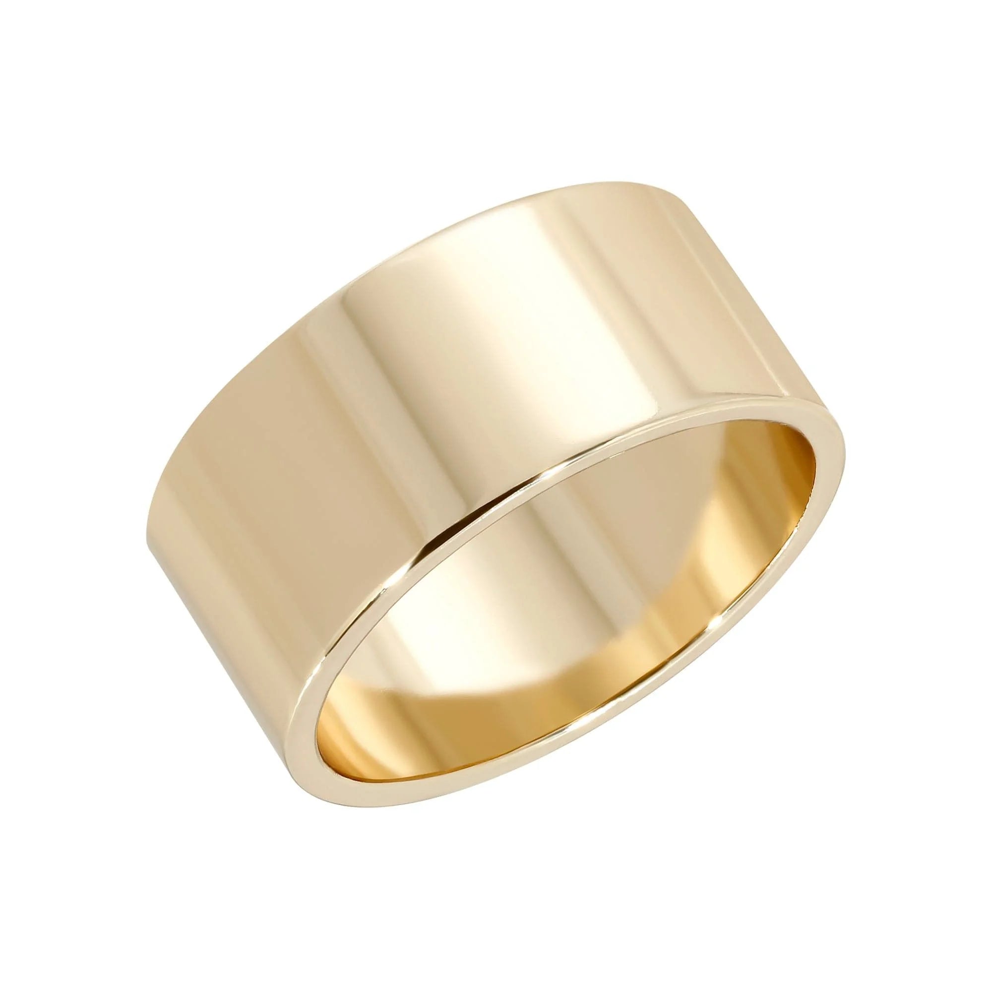 Polished Gold Band Ring 9.5mm Flat Ring with Cigar Band or Half Cigar Band Style