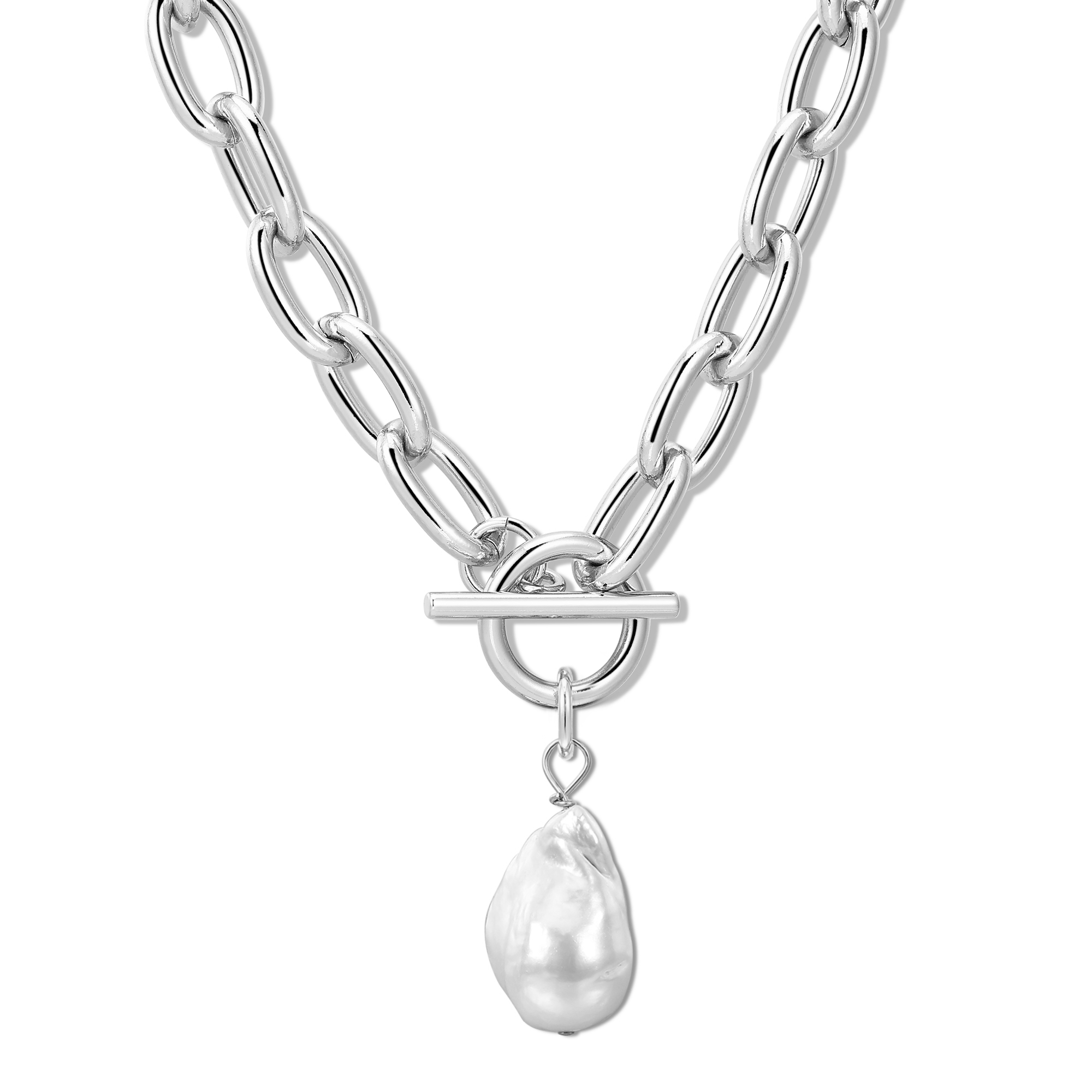 Silver chain necklace with baroque pearl pendant from Alana XL Baroque Pearl Necklace