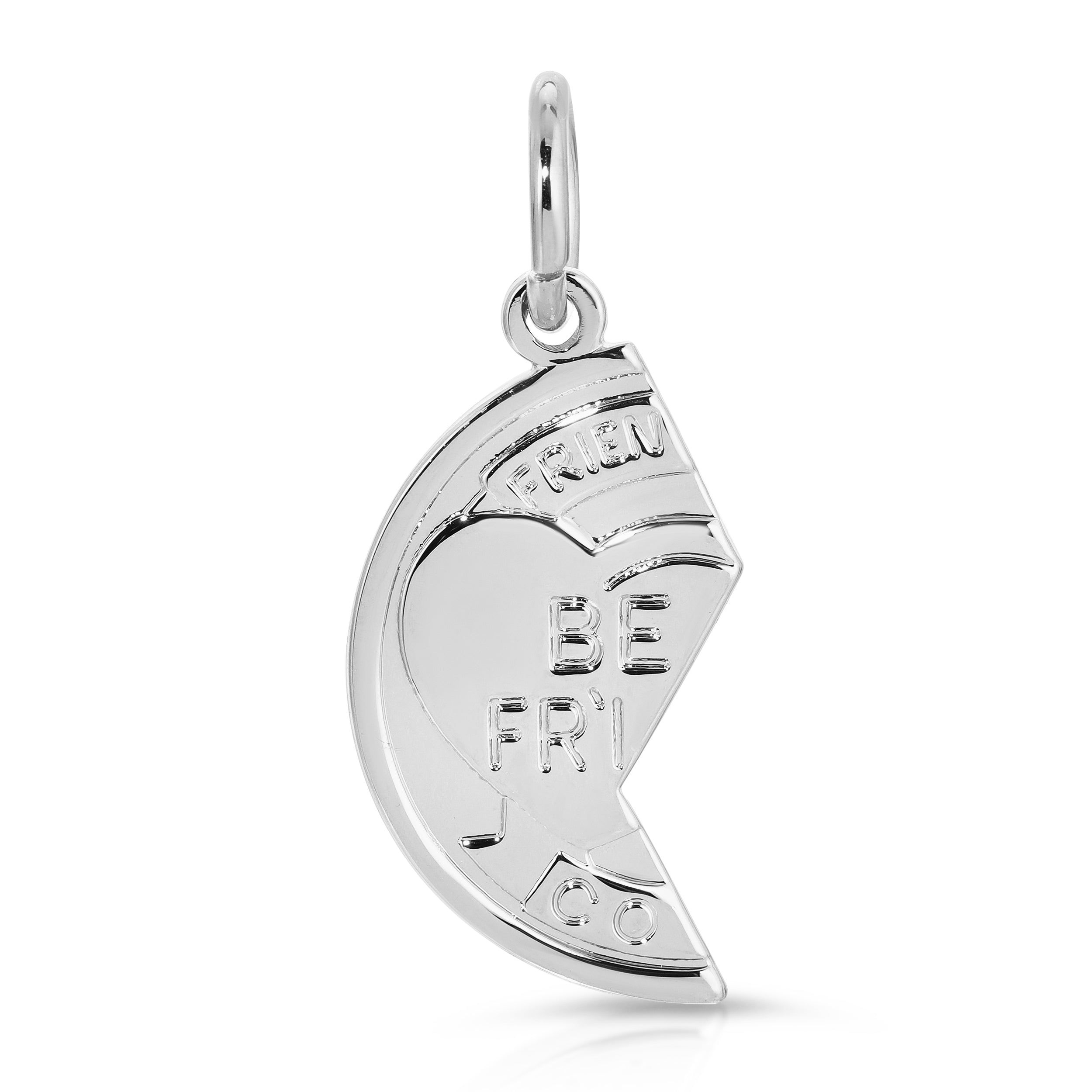 Silver best friends charm from Best Friend Coin Pendants showing friendship and style