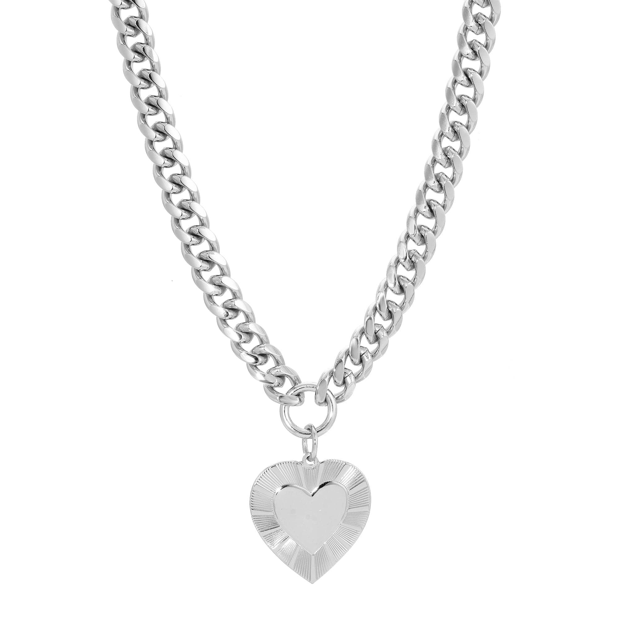 Silver curb chain necklace with a cute heart pendant for a stylish look