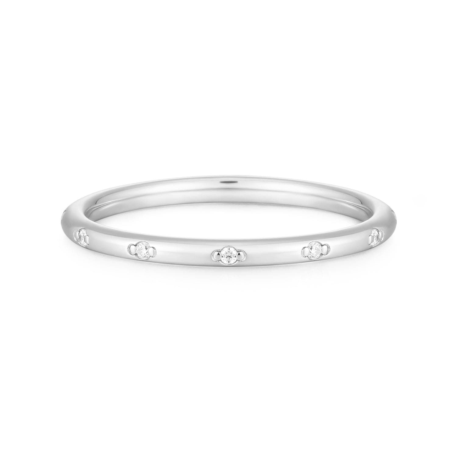 Cute Silver Ring with embedded diamonds from CZ Studded Thin Ring collection