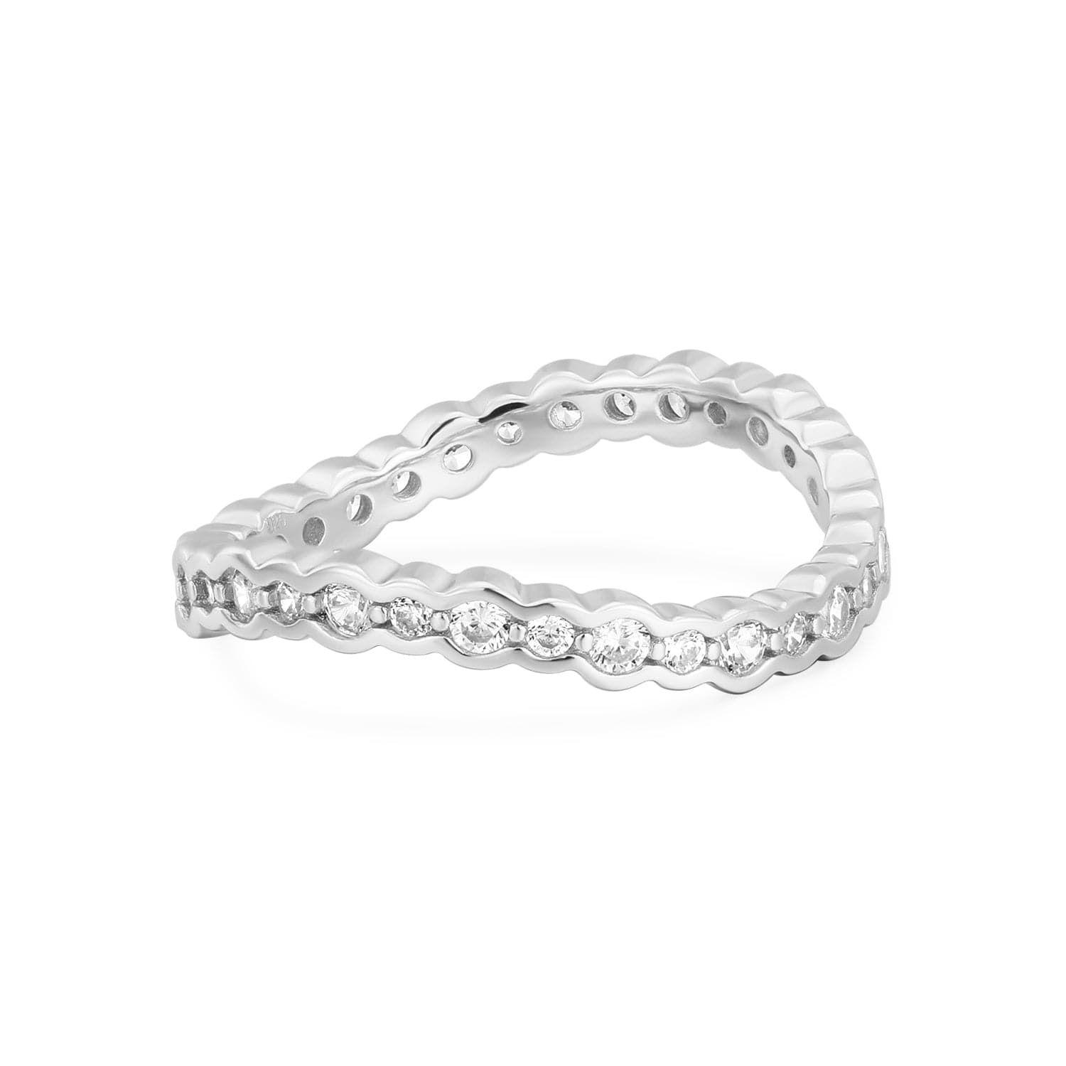 Silver eternity ring with sparkling diamonds from CZ Wavy Ring Eternity Band collection