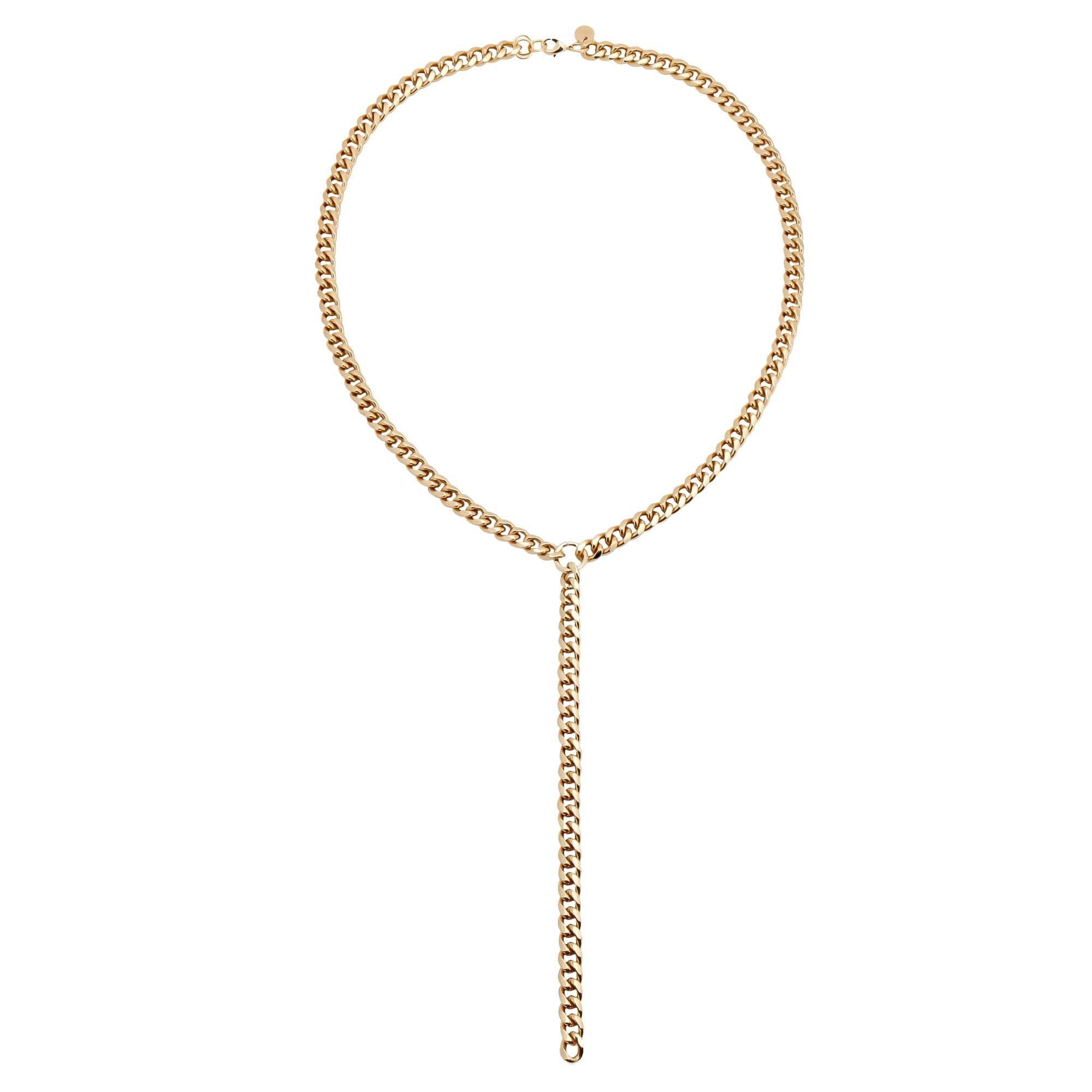 Gold-toned curb chain lariat necklace with a stylish drop for trendy look