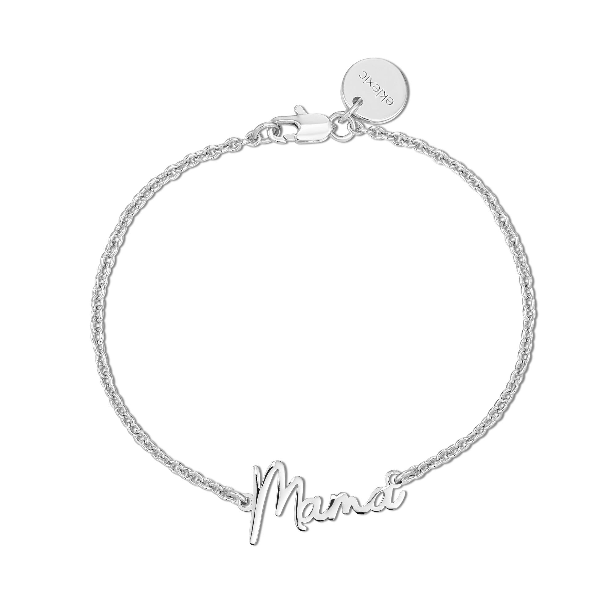 Silver Mama bracelet from Dainty Script Mama collection, perfect for moms