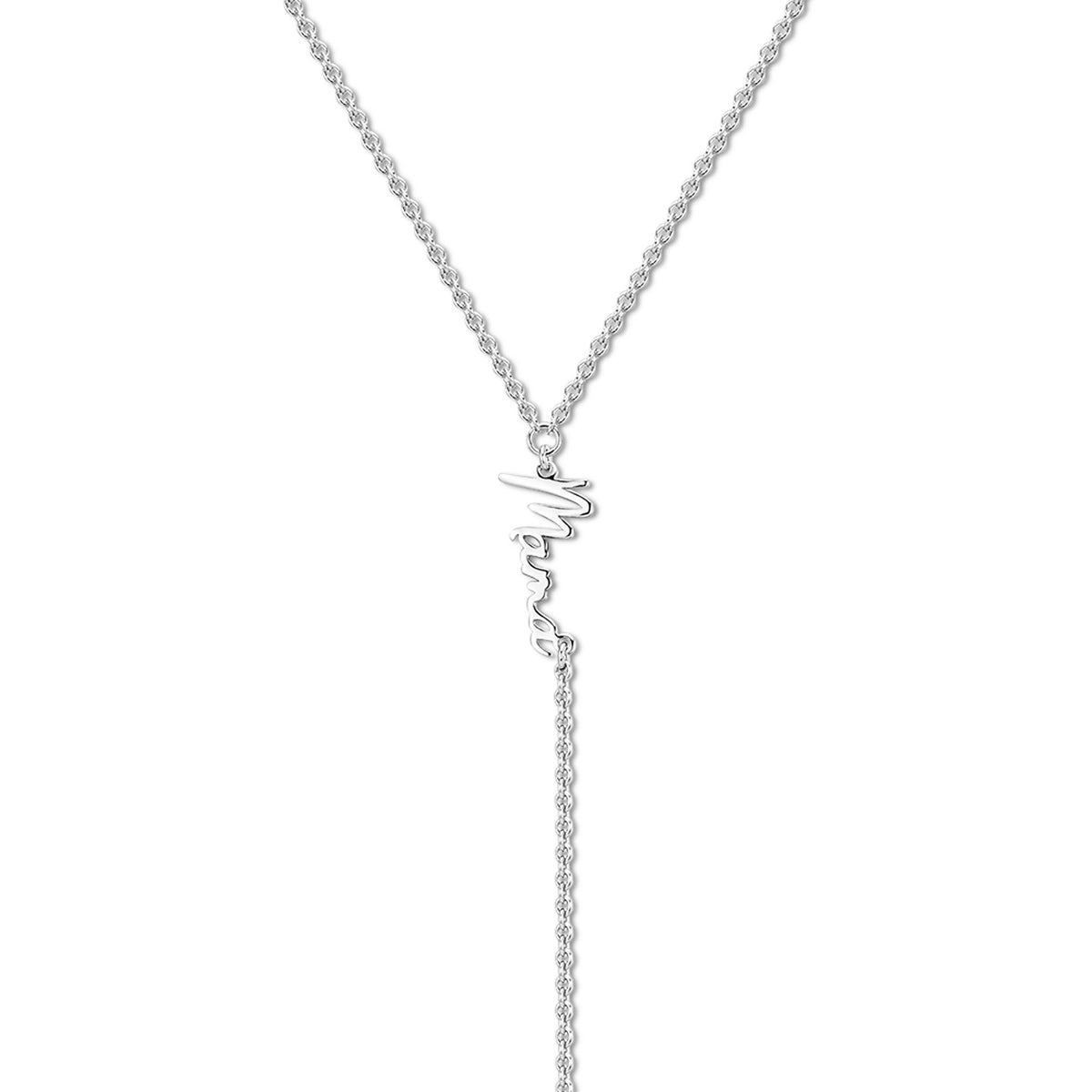 Silver-toned Dainty Script Mama Lariat Necklace pendant for moms
