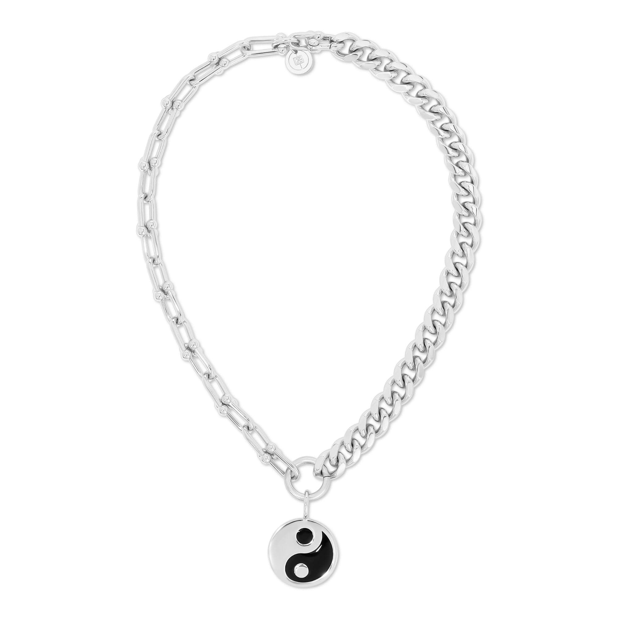 Silver chain necklace with big enamel yin yang pendant for a cool vibe