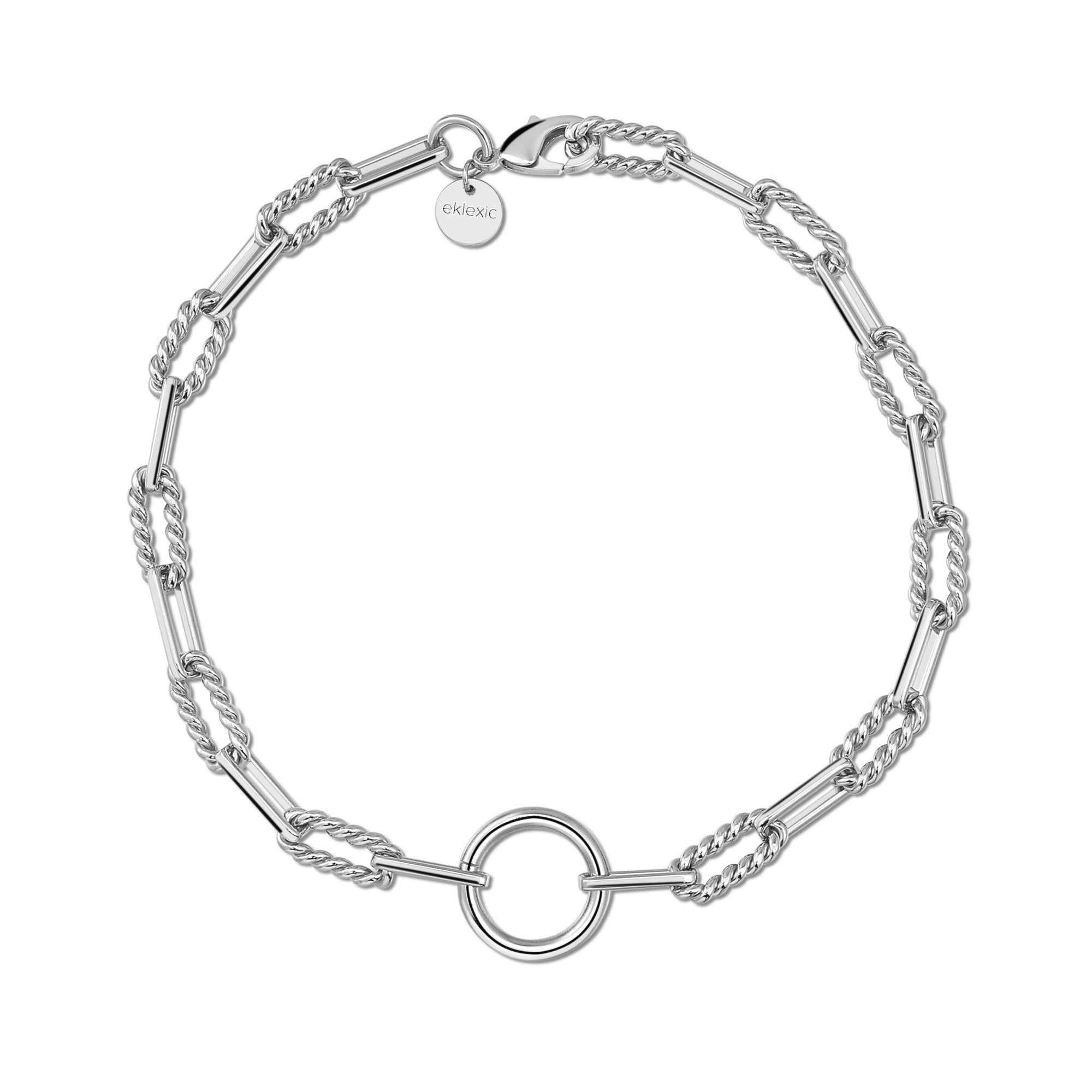 Silver chain-link bracelet with a circular accent from Eliza Necklace collection