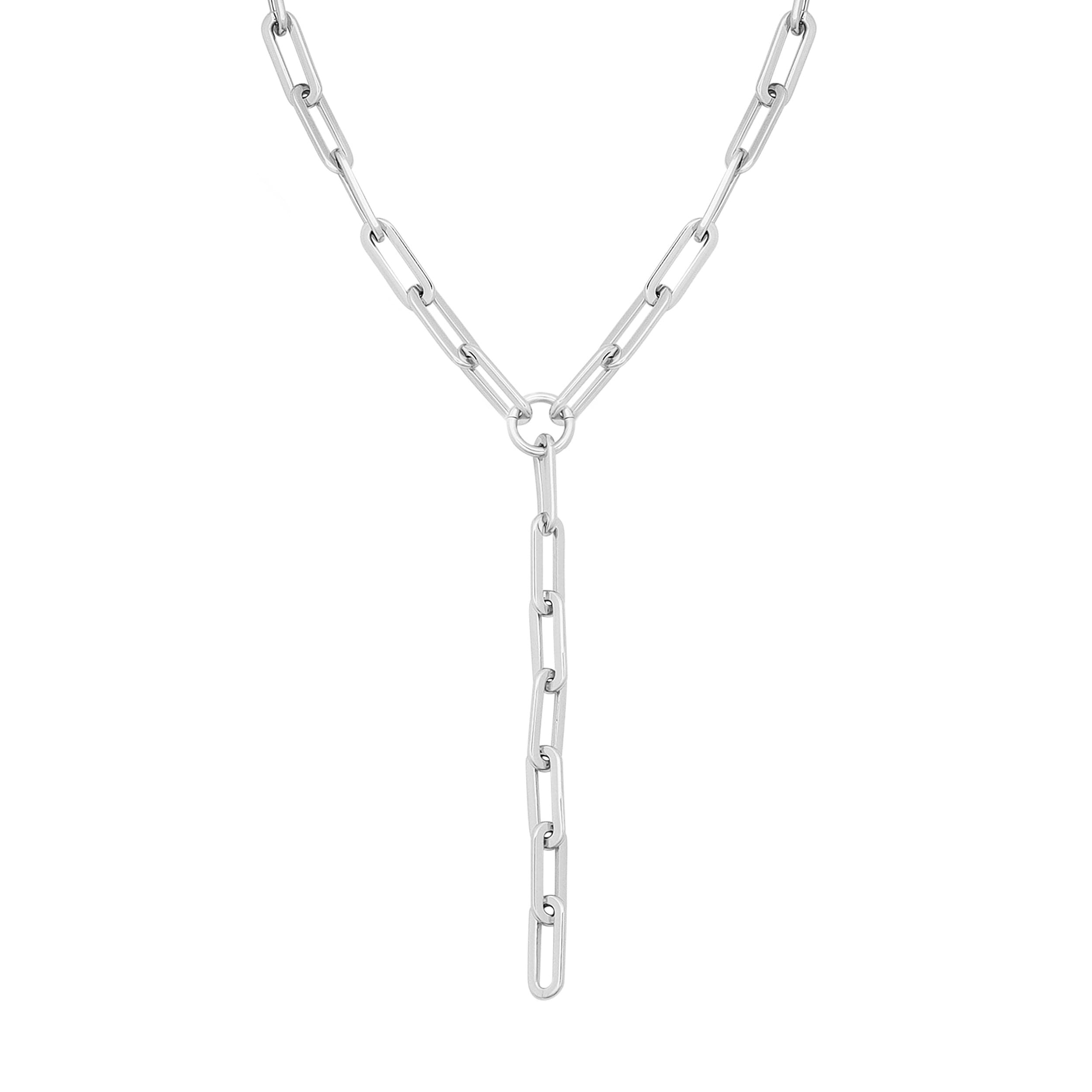 Silver chain link necklace from Gisele XL Paper Clip Chain Lariat â€“ stylish and trendy jewelry
