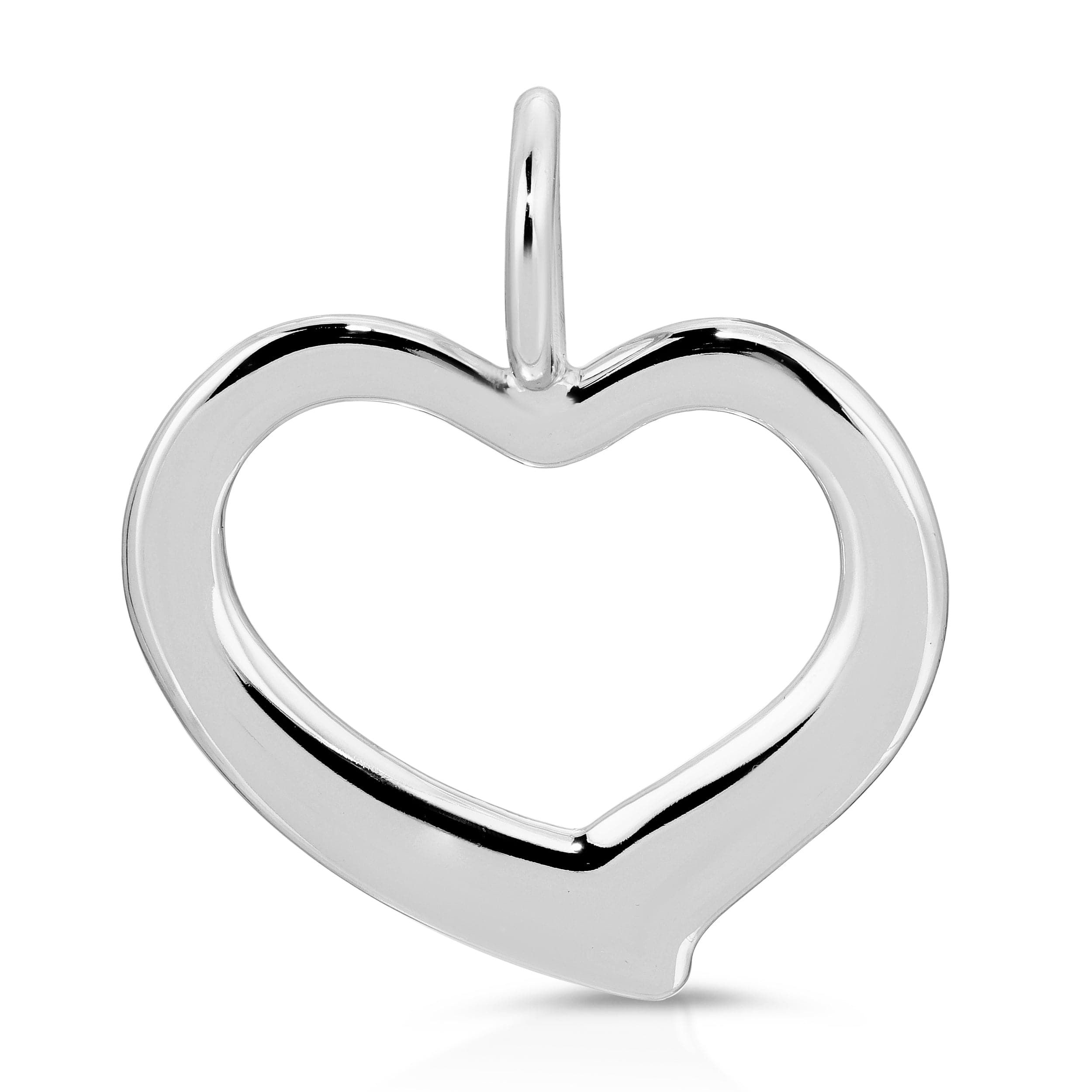 Silver heart pendant from Haley Open Heart Pendant collection in stylish jewelry display