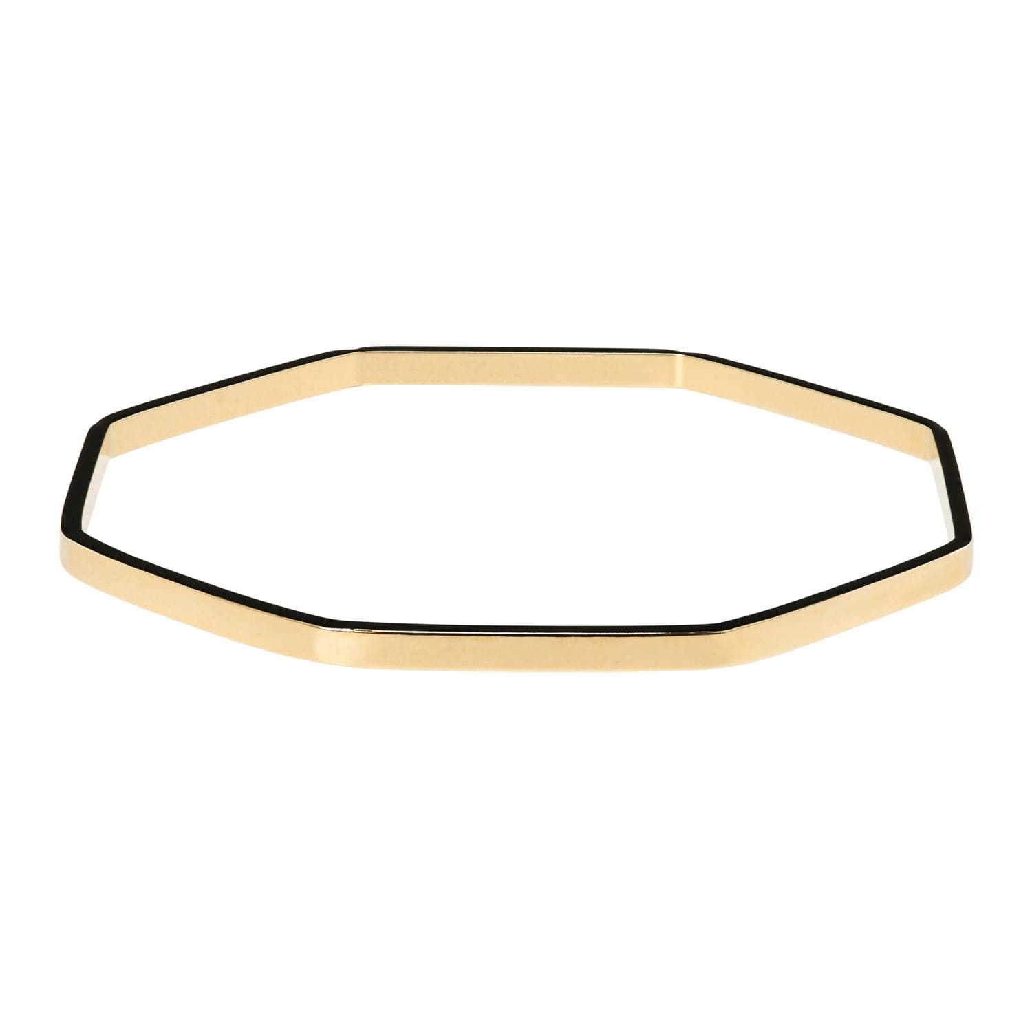 Gold-colored octagonal bangle from the Jerry Bangle collection looks stylish and shiny