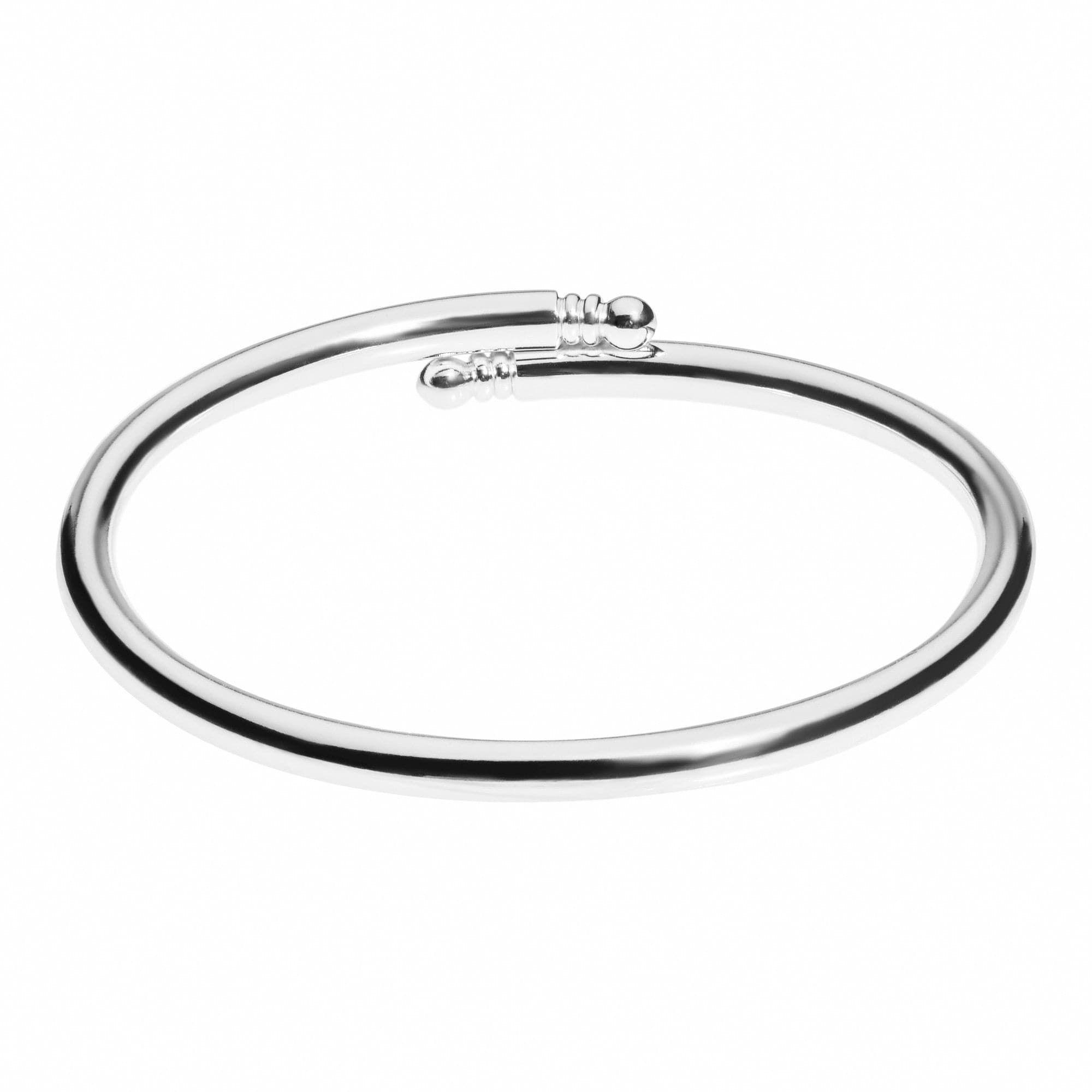 Silver open-ended bangle from Knob Ended Bangle collection, stylish and sleek jewelry piece
