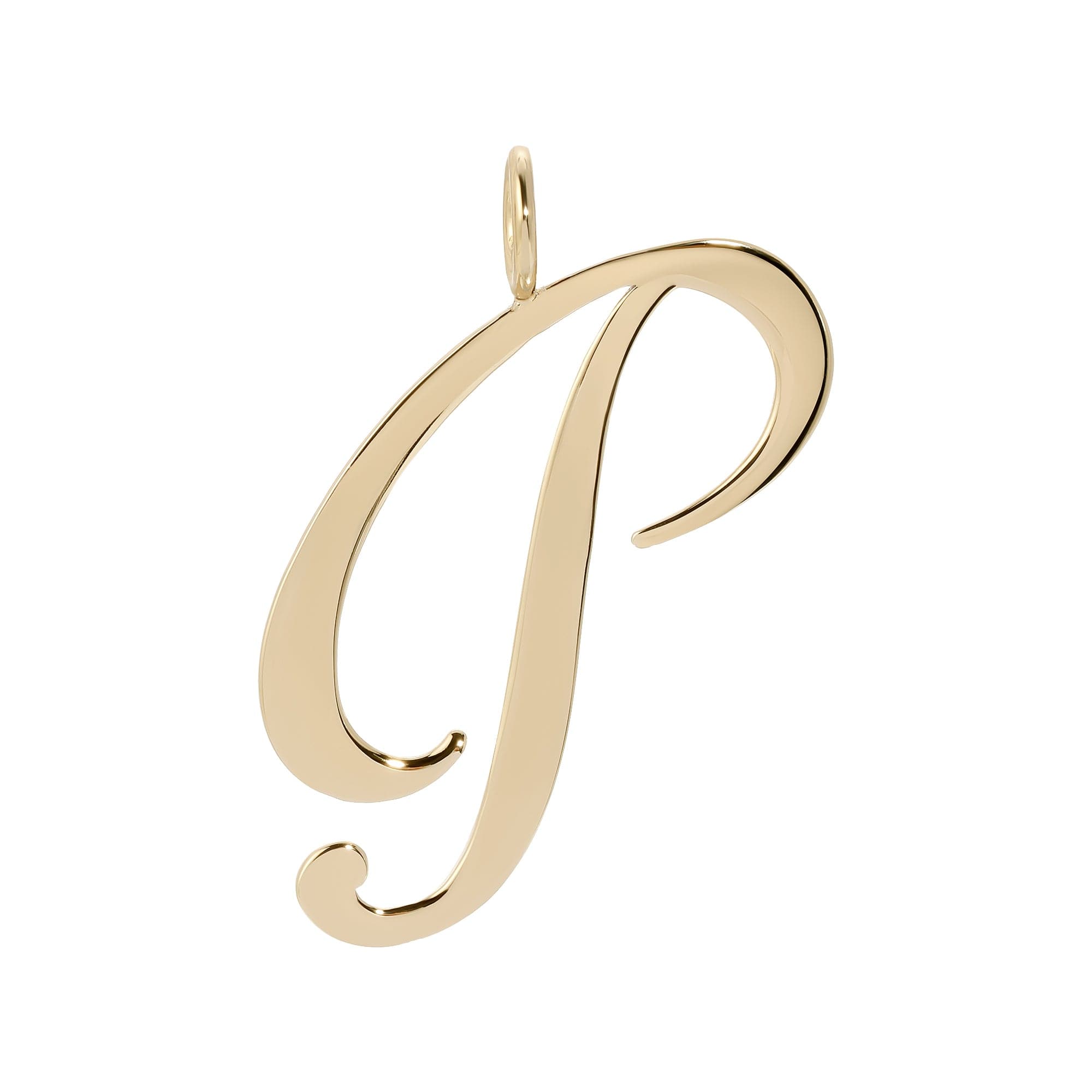 Gold cursive letter P pendant from Large Letter Pendants looks stylish and unique