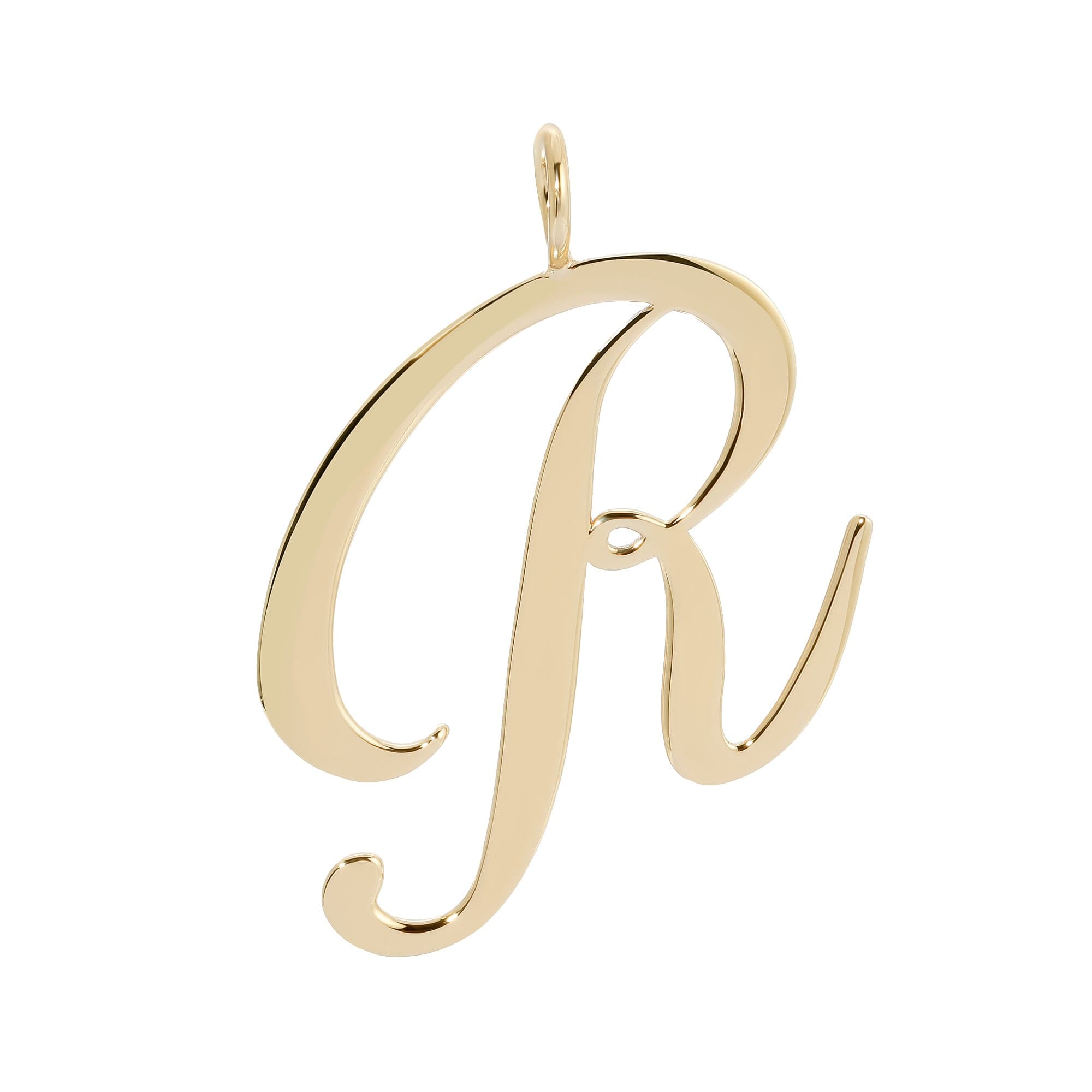 Gold cursive letter R pendant from Large Letter Pendants product lineup