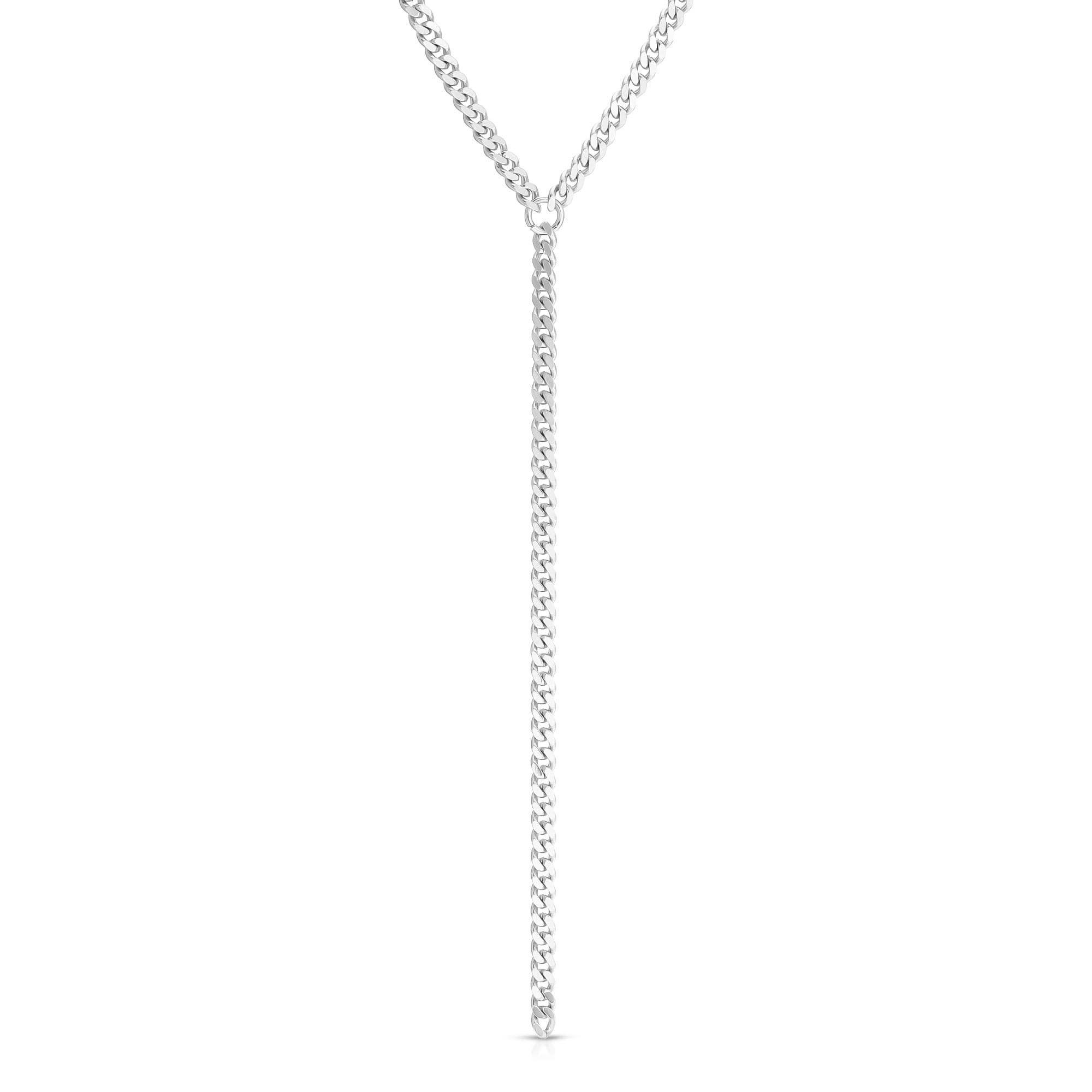 Silver Y-shaped chain necklace from the Micro Link Curb Chain Lariat collection